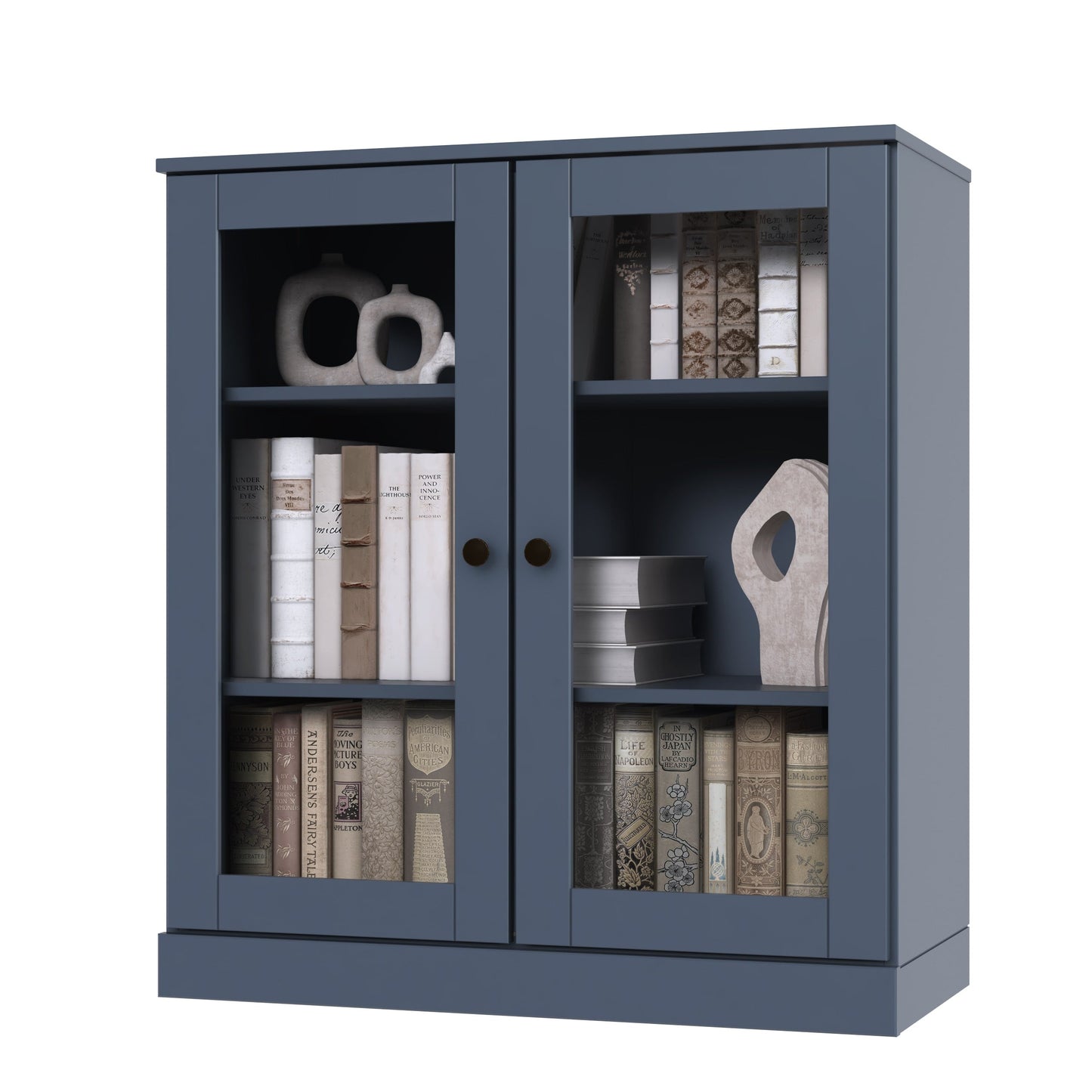 Bücherregal mit 3 Regalböden aus 100 % Massivholz und optionalen Türen von Palace Imports