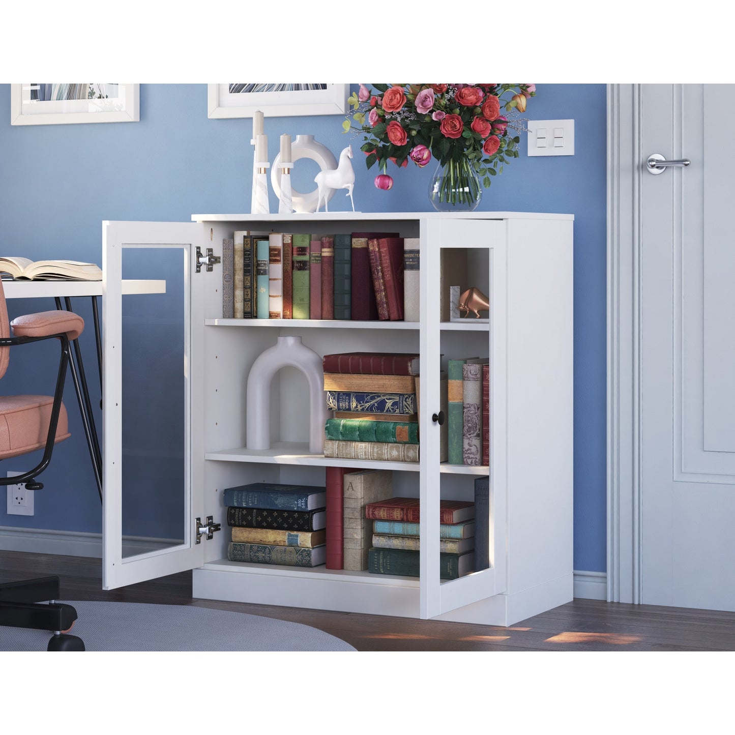 Bücherregal mit 3 Regalböden aus 100 % Massivholz und optionalen Türen von Palace Imports