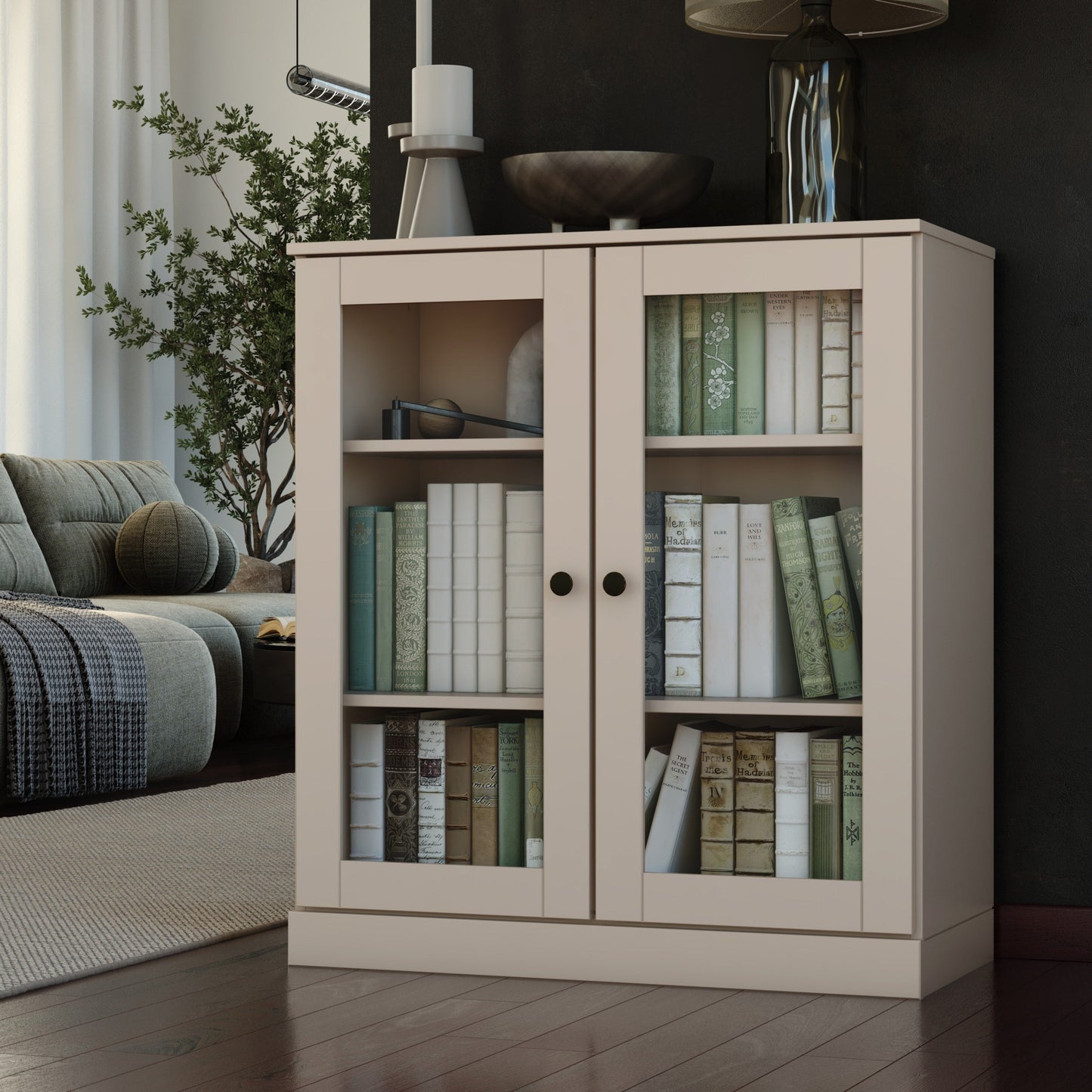 Bücherregal mit 3 Regalböden aus 100 % Massivholz und optionalen Türen von Palace Imports