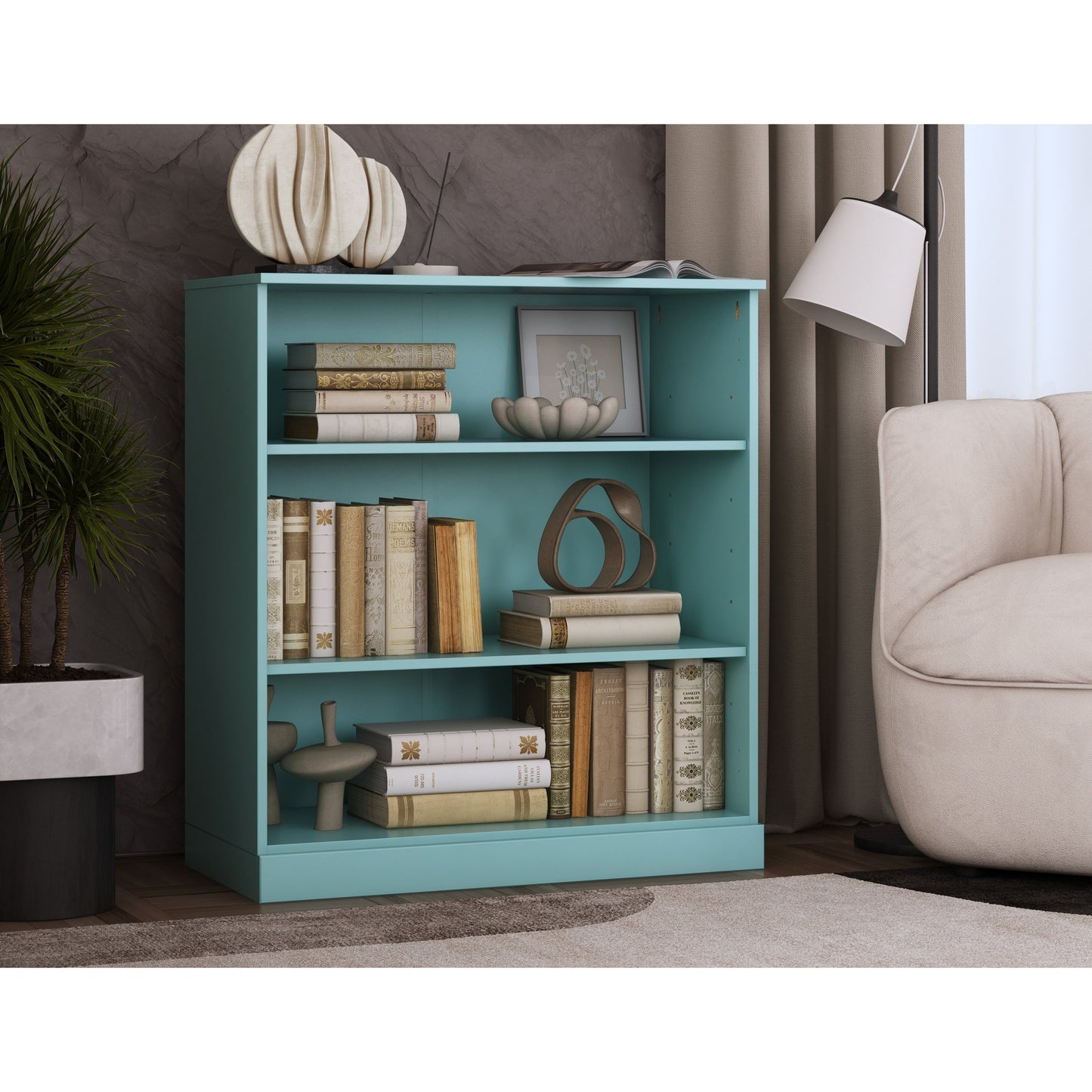 Bücherregal mit 3 Regalböden aus 100 % Massivholz und optionalen Türen von Palace Imports