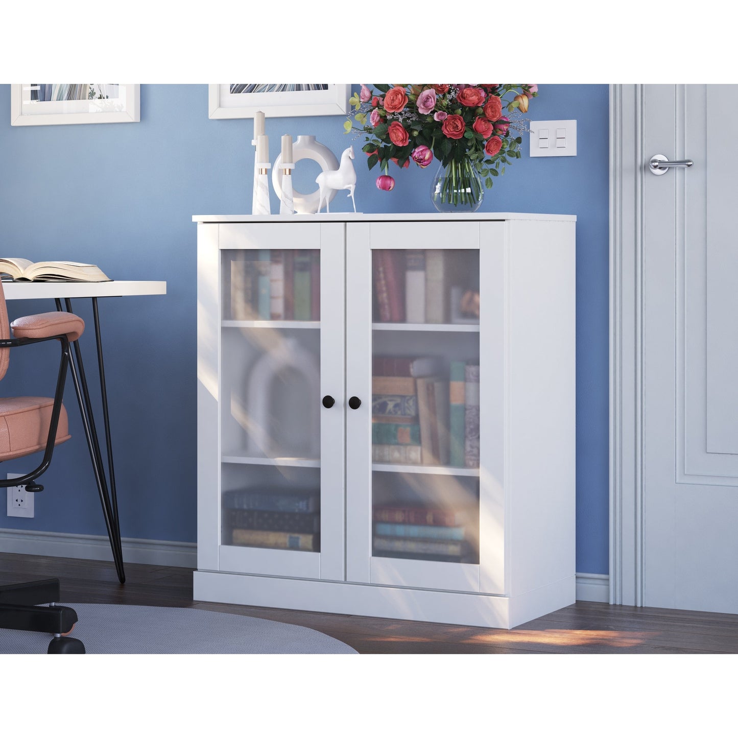 Bücherregal mit 3 Regalböden aus 100 % Massivholz und optionalen Türen von Palace Imports