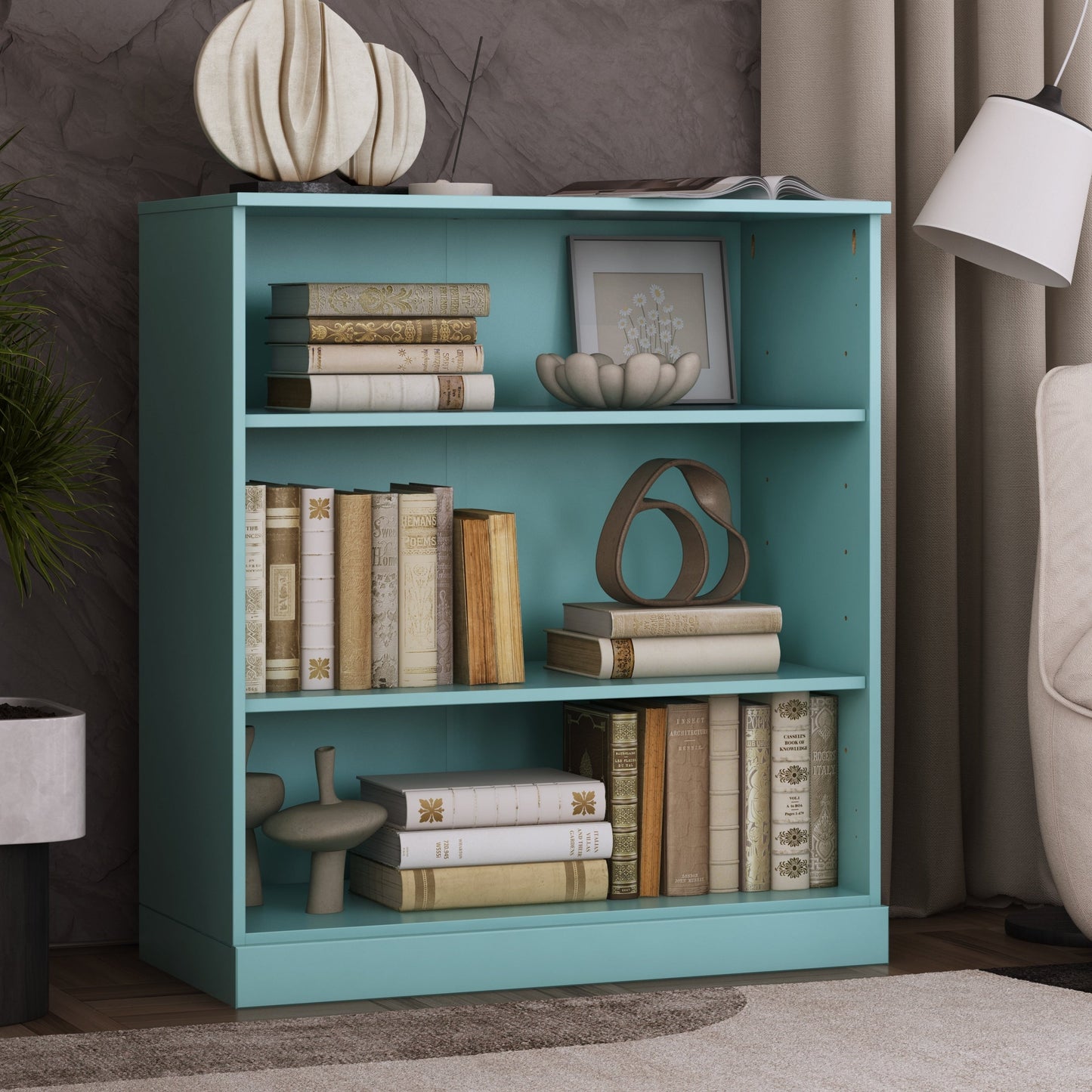 Bücherregal mit 3 Regalböden aus 100 % Massivholz und optionalen Türen von Palace Imports