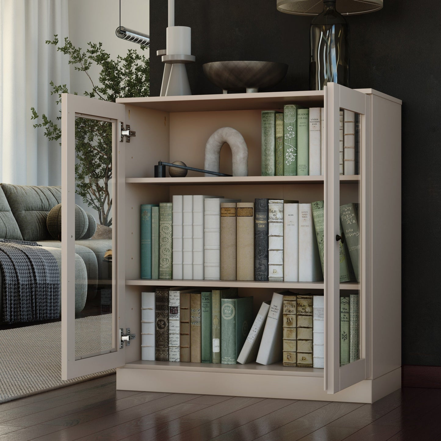 Bücherregal mit 3 Regalböden aus 100 % Massivholz und optionalen Türen von Palace Imports