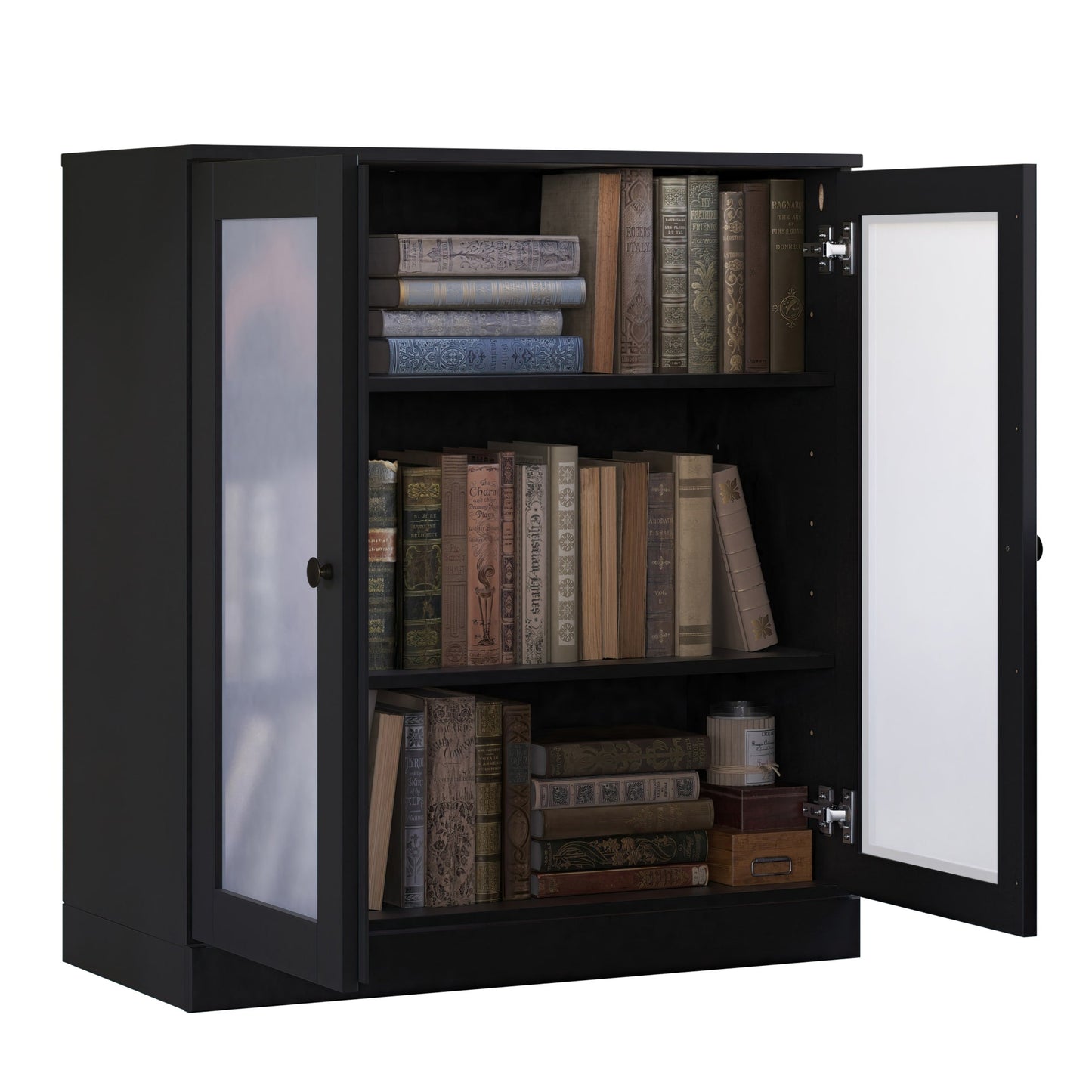 Bücherregal mit 3 Regalböden aus 100 % Massivholz und optionalen Türen von Palace Imports