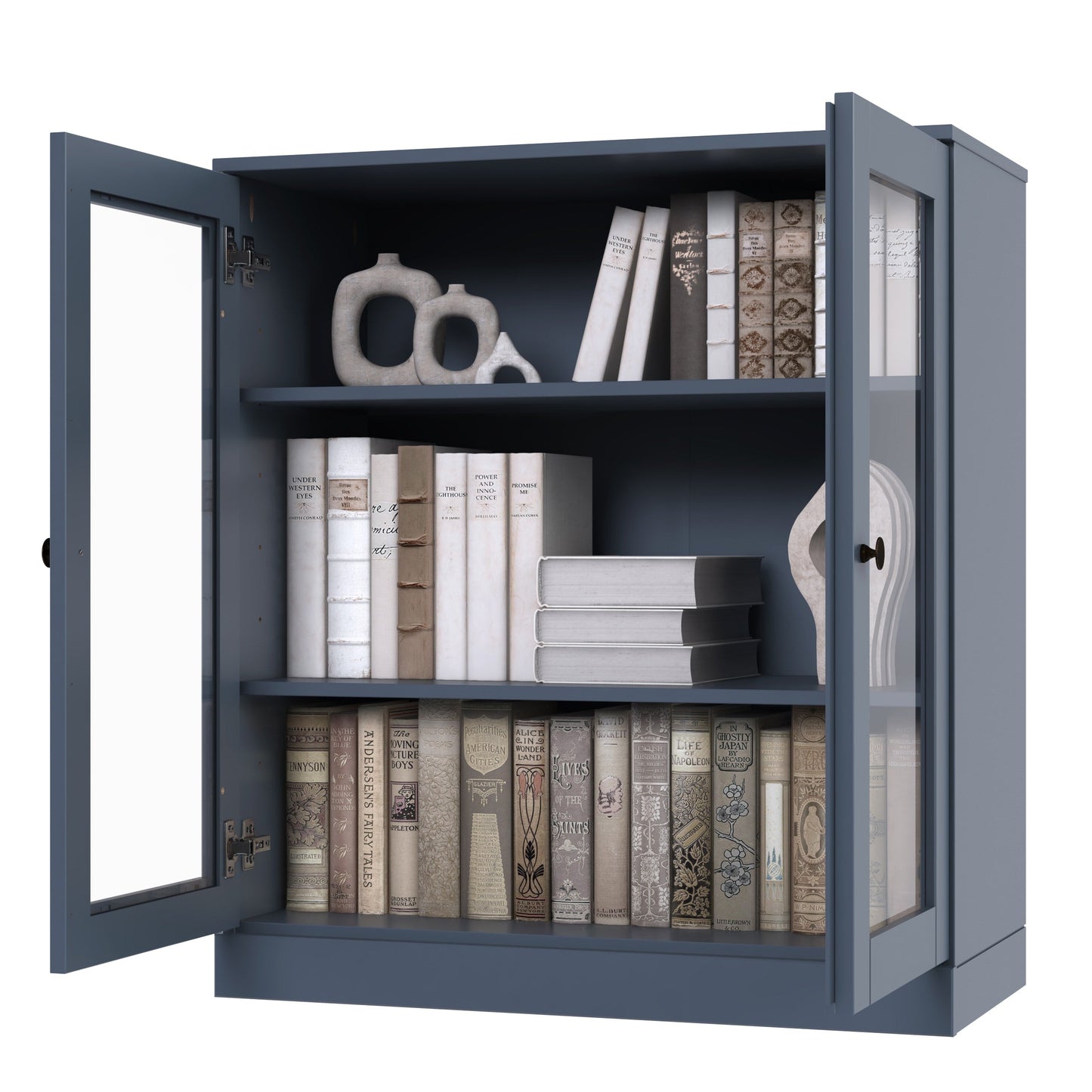 Bücherregal mit 3 Regalböden aus 100 % Massivholz und optionalen Türen von Palace Imports