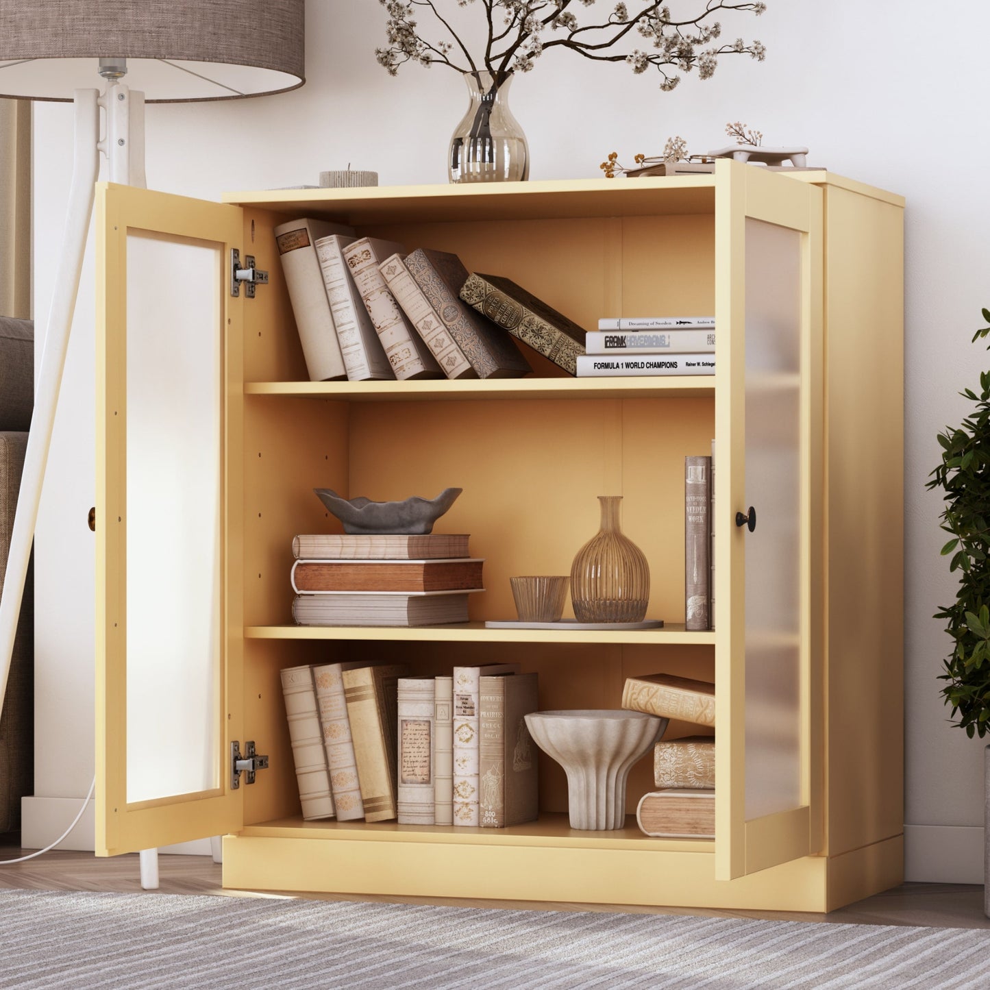 Bücherregal mit 3 Regalböden aus 100 % Massivholz und optionalen Türen von Palace Imports
