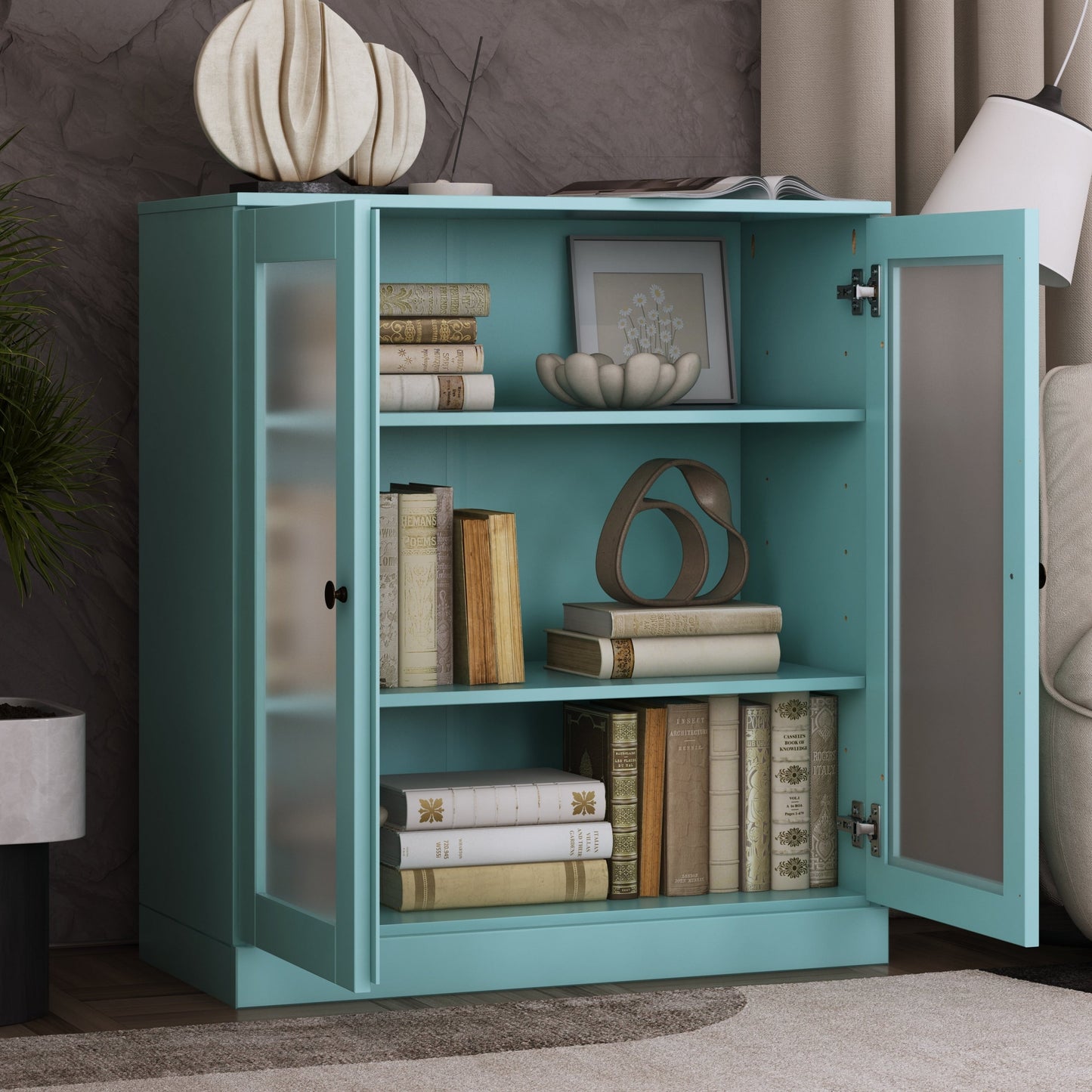 Bücherregal mit 3 Regalböden aus 100 % Massivholz und optionalen Türen von Palace Imports