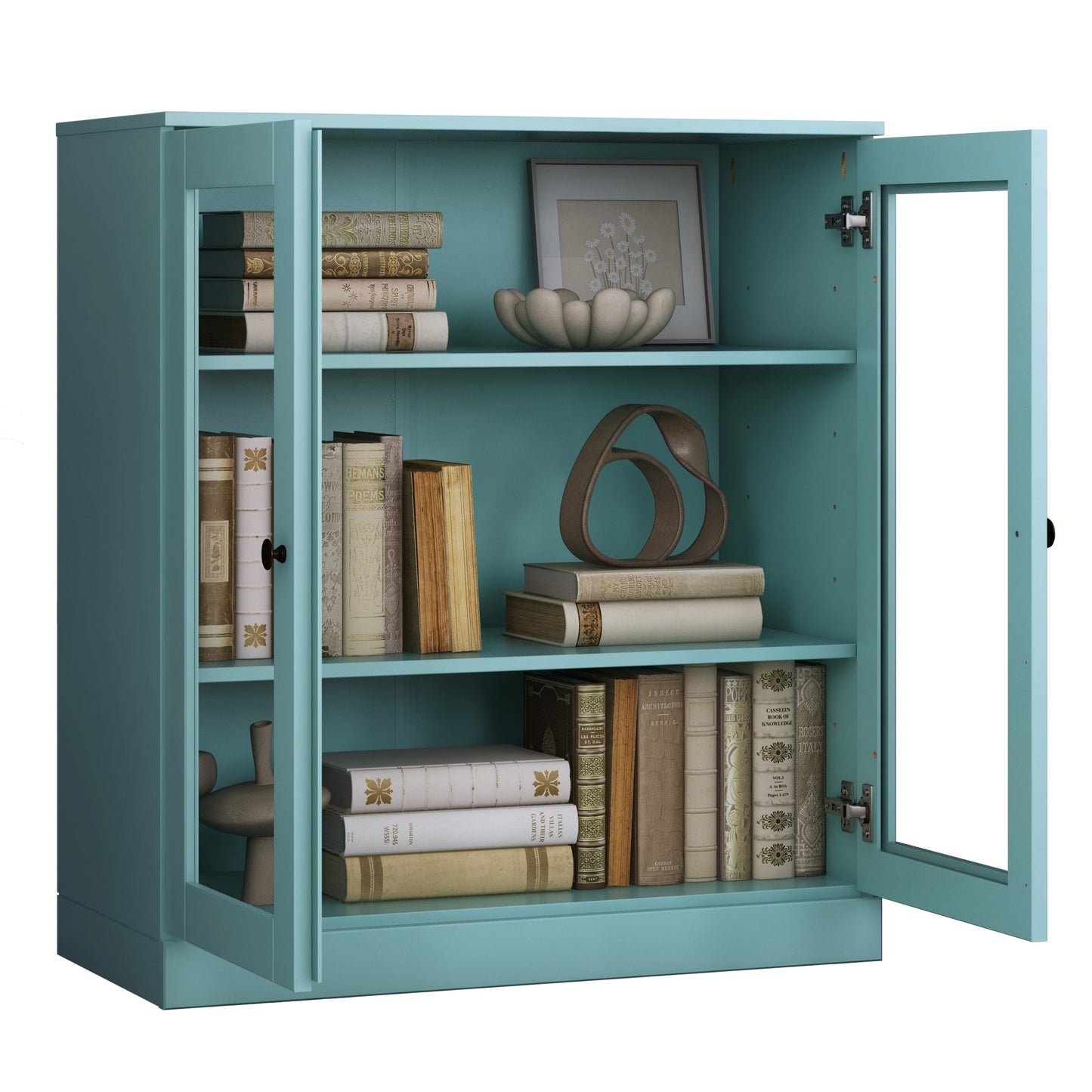 Bücherregal mit 3 Regalböden aus 100 % Massivholz und optionalen Türen von Palace Imports