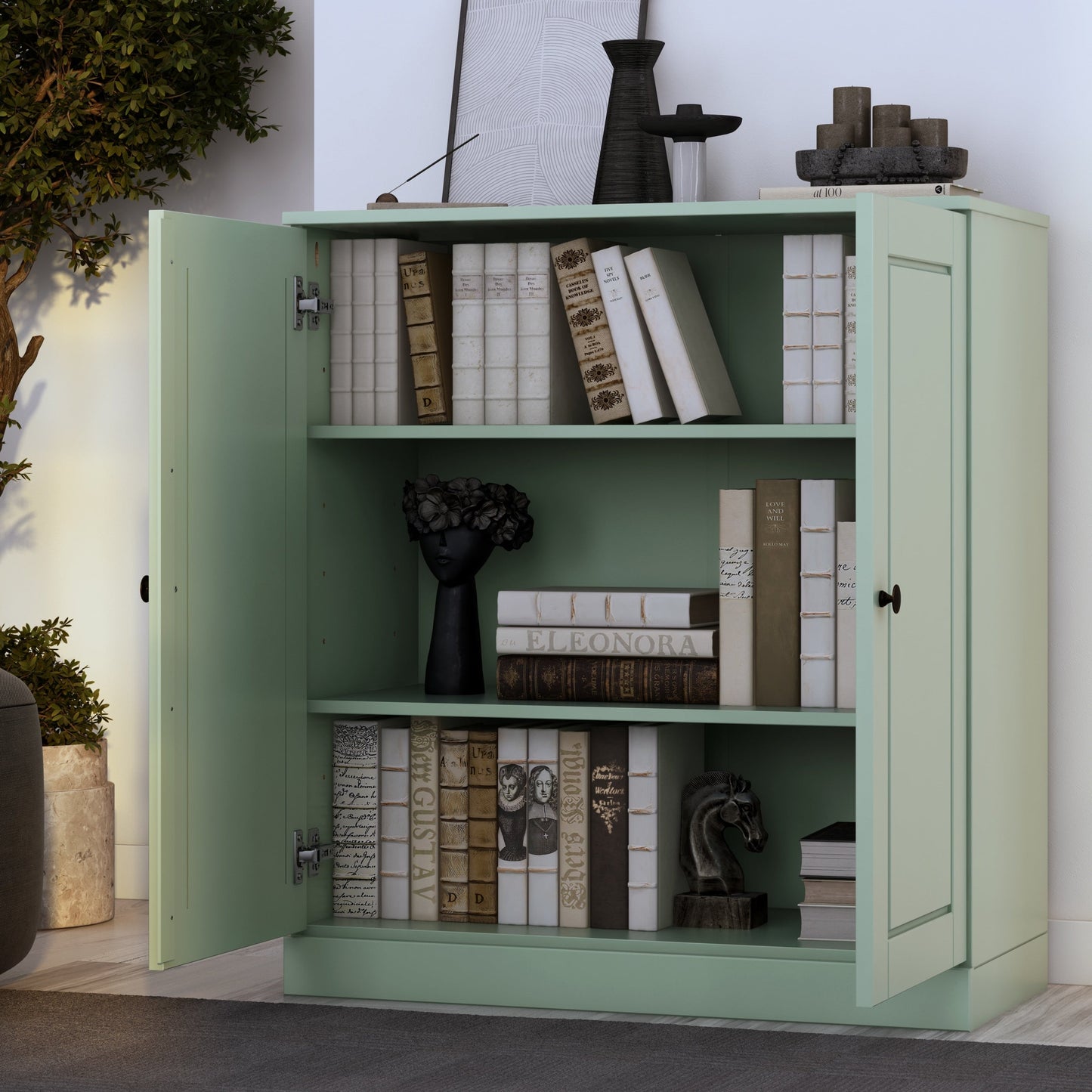 Bücherregal mit 3 Regalböden aus 100 % Massivholz und optionalen Türen von Palace Imports