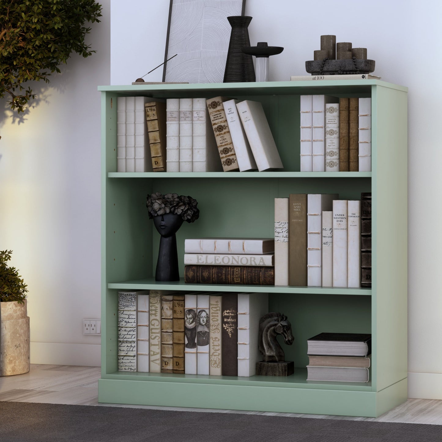 Bücherregal mit 3 Regalböden aus 100 % Massivholz und optionalen Türen von Palace Imports