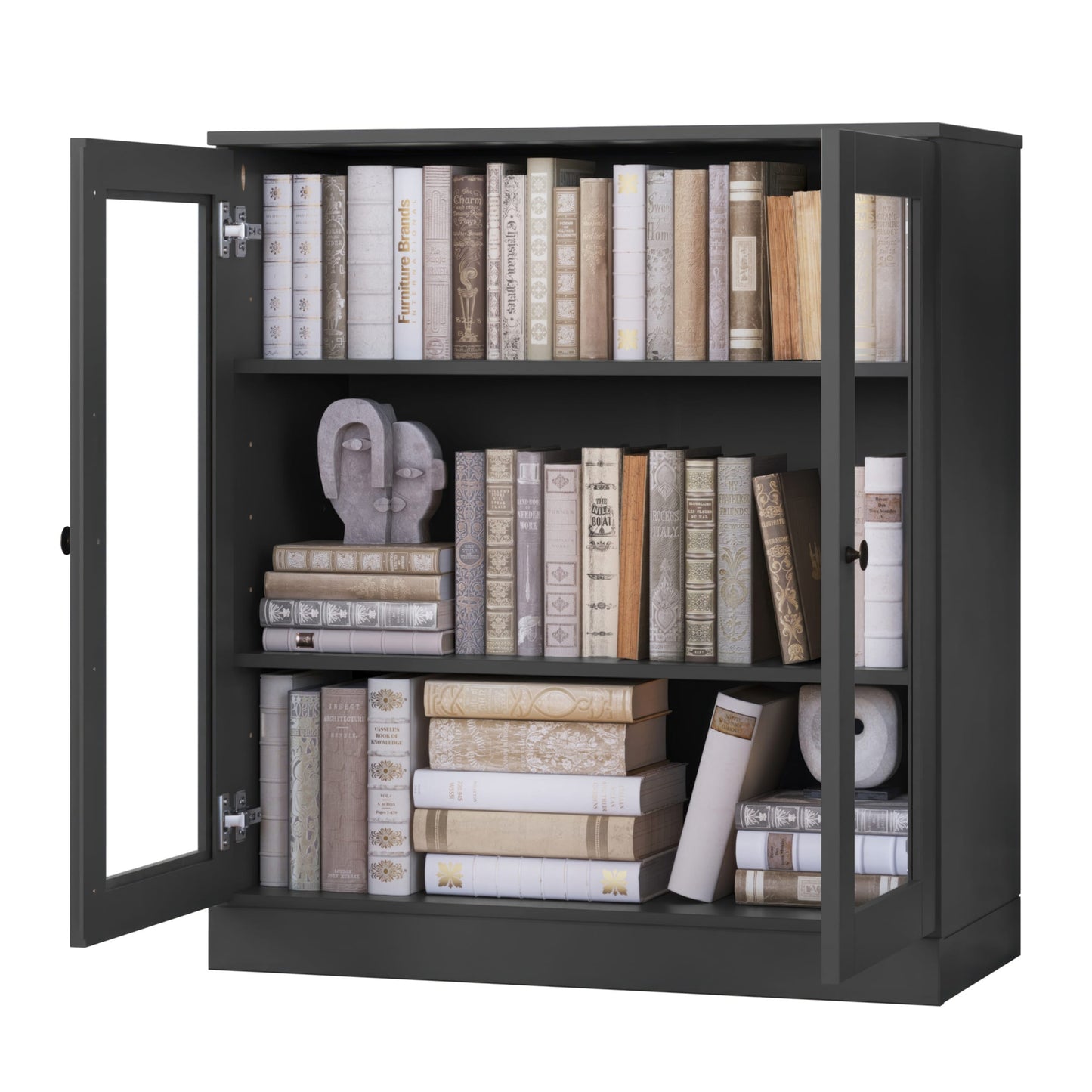 Bücherregal mit 3 Regalböden aus 100 % Massivholz und optionalen Türen von Palace Imports