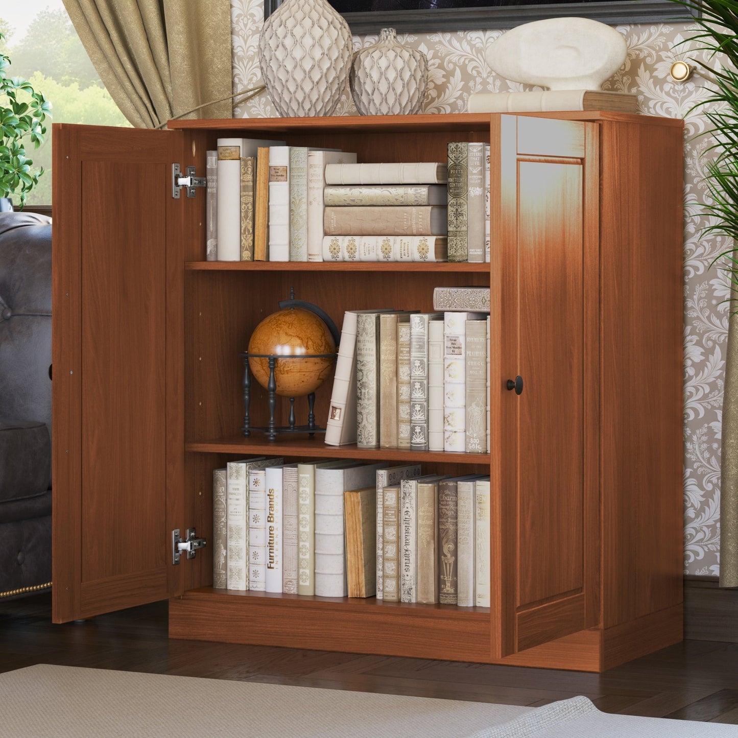 Bücherregal mit 3 Regalböden aus 100 % Massivholz und optionalen Türen von Palace Imports