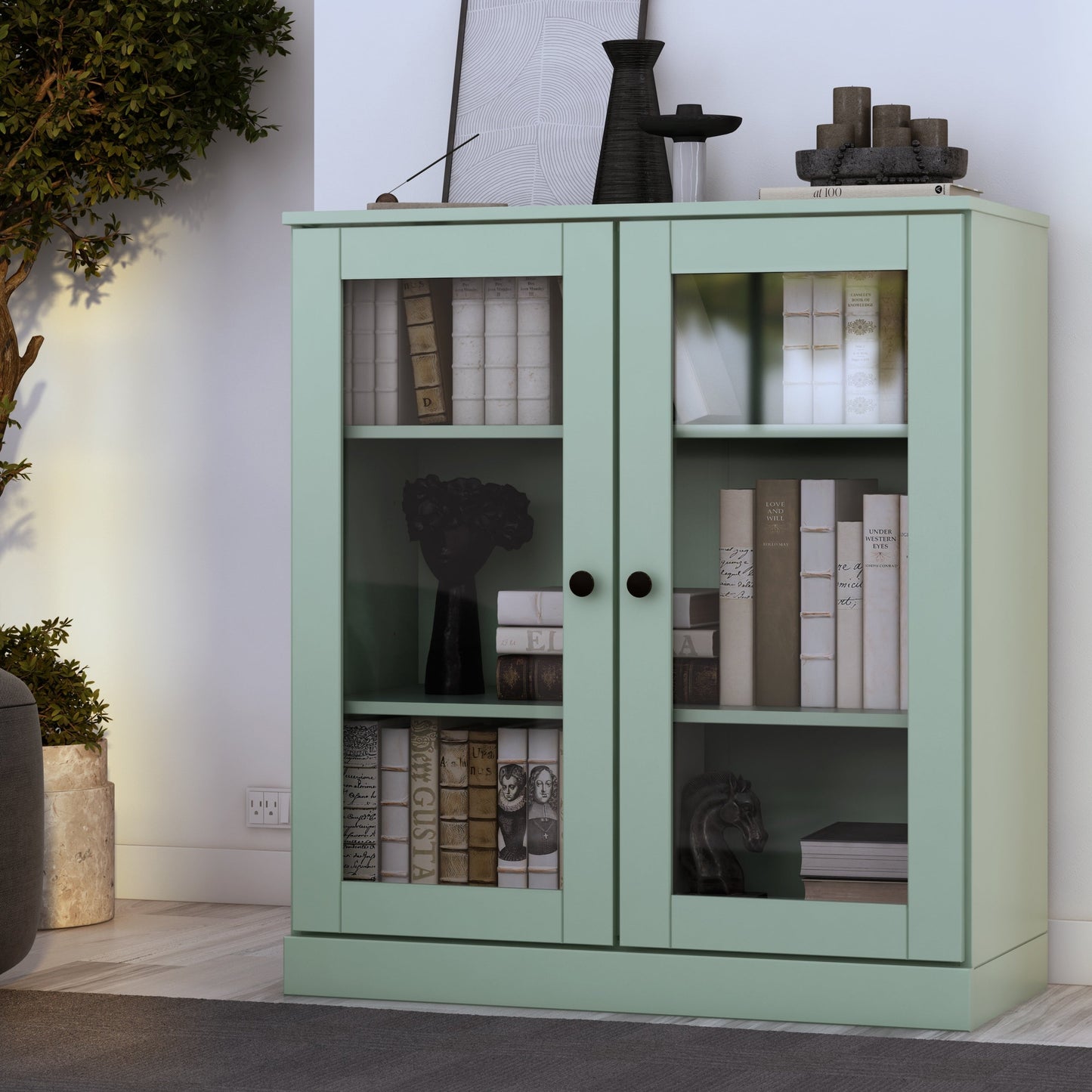 Bücherregal mit 3 Regalböden aus 100 % Massivholz und optionalen Türen von Palace Imports