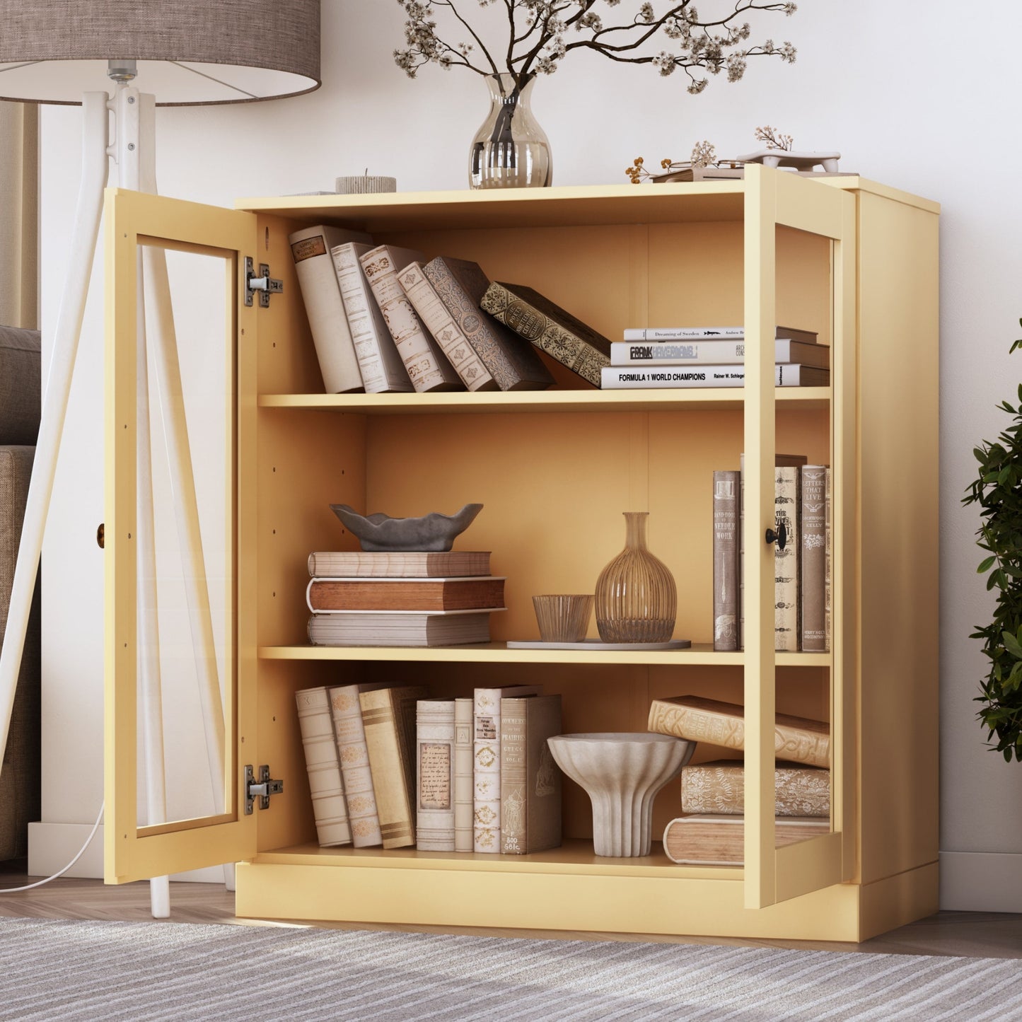 Bücherregal mit 3 Regalböden aus 100 % Massivholz und optionalen Türen von Palace Imports