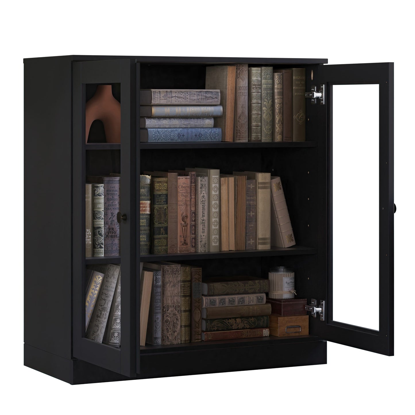 Bücherregal mit 3 Regalböden aus 100 % Massivholz und optionalen Türen von Palace Imports