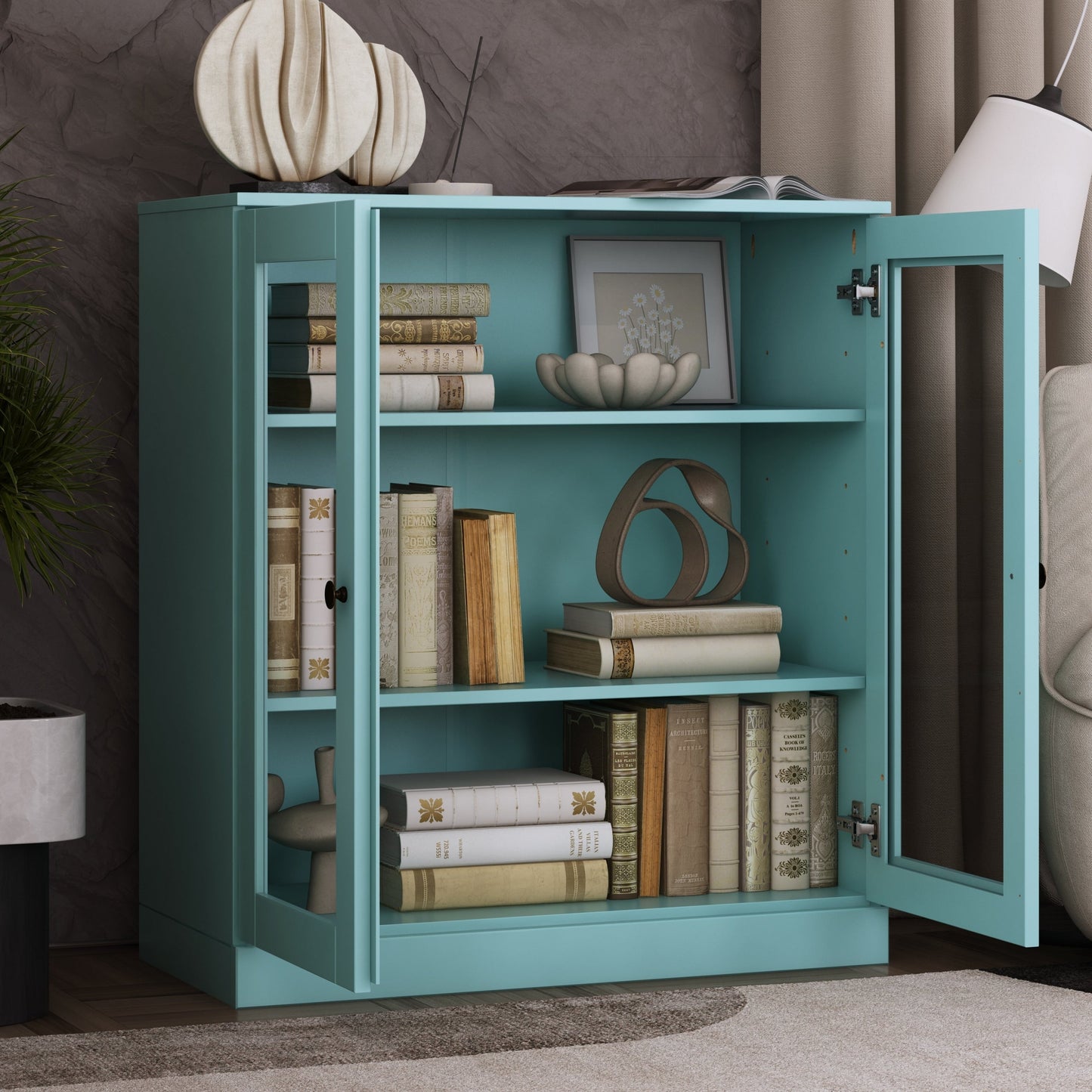 Bücherregal mit 3 Regalböden aus 100 % Massivholz und optionalen Türen von Palace Imports