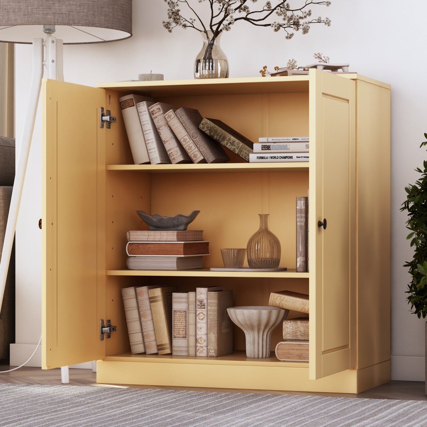 Bücherregal mit 3 Regalböden aus 100 % Massivholz und optionalen Türen von Palace Imports
