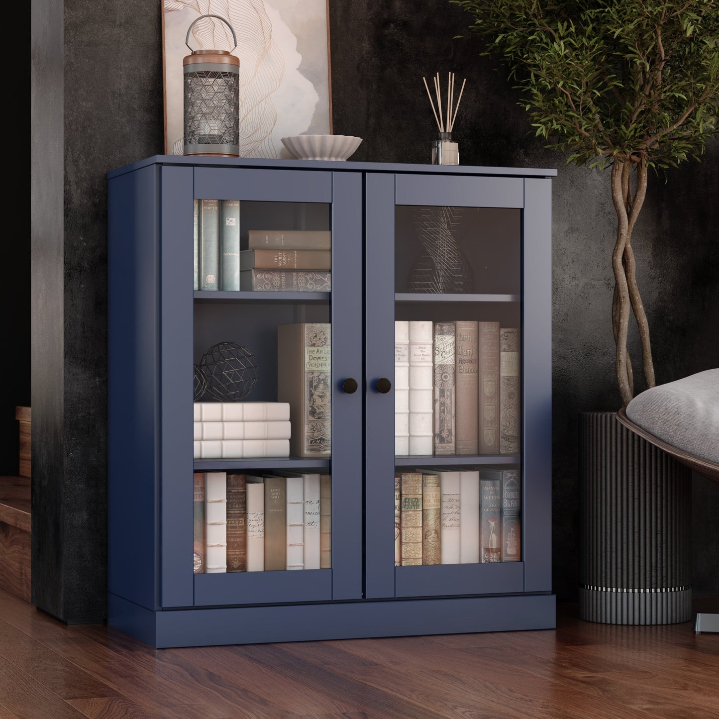 Bücherregal mit 3 Regalböden aus 100 % Massivholz und optionalen Türen von Palace Imports