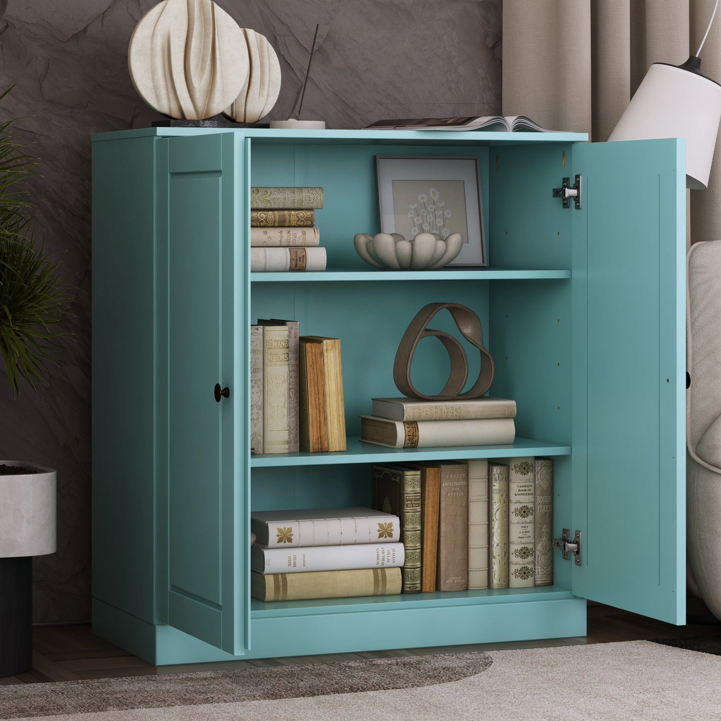 Bücherregal mit 3 Regalböden aus 100 % Massivholz und optionalen Türen von Palace Imports