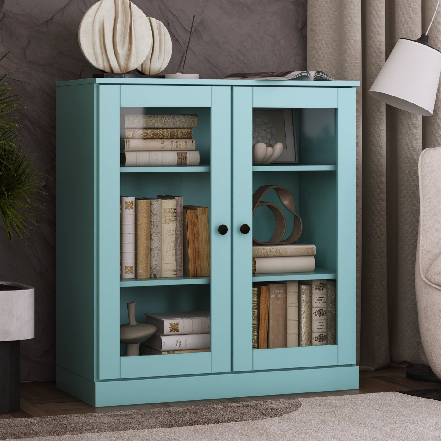 Bücherregal mit 3 Regalböden aus 100 % Massivholz und optionalen Türen von Palace Imports