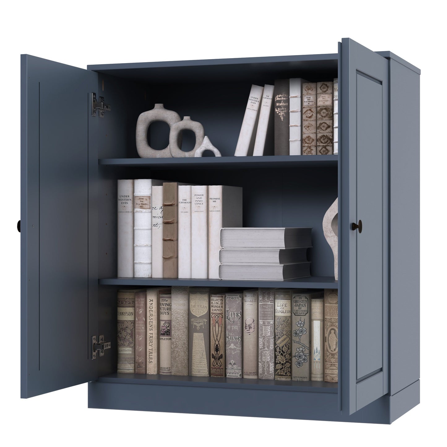 Bücherregal mit 3 Regalböden aus 100 % Massivholz und optionalen Türen von Palace Imports