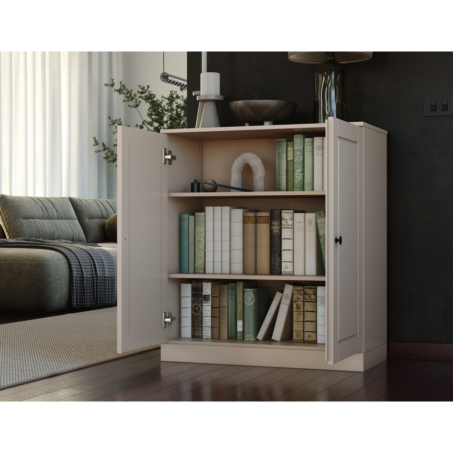 Bücherregal mit 3 Regalböden aus 100 % Massivholz und optionalen Türen von Palace Imports