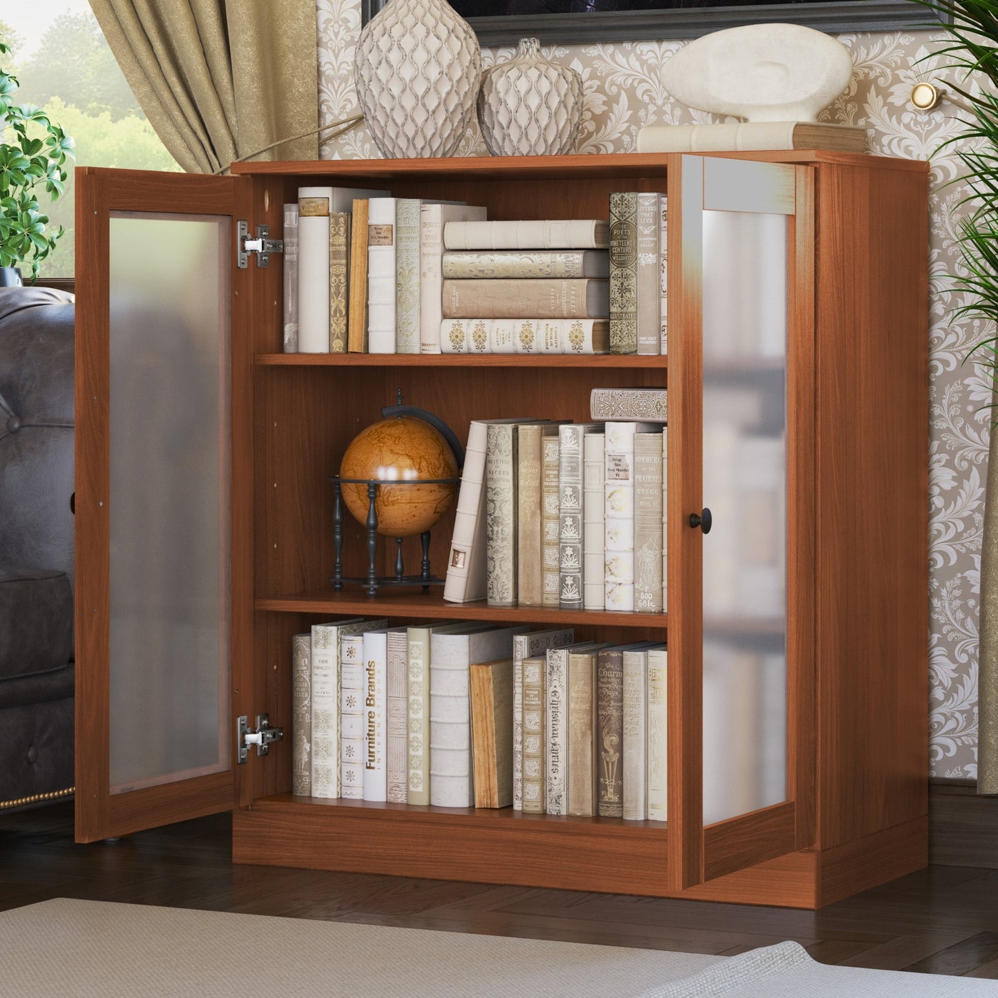 Bücherregal mit 3 Regalböden aus 100 % Massivholz und optionalen Türen von Palace Imports