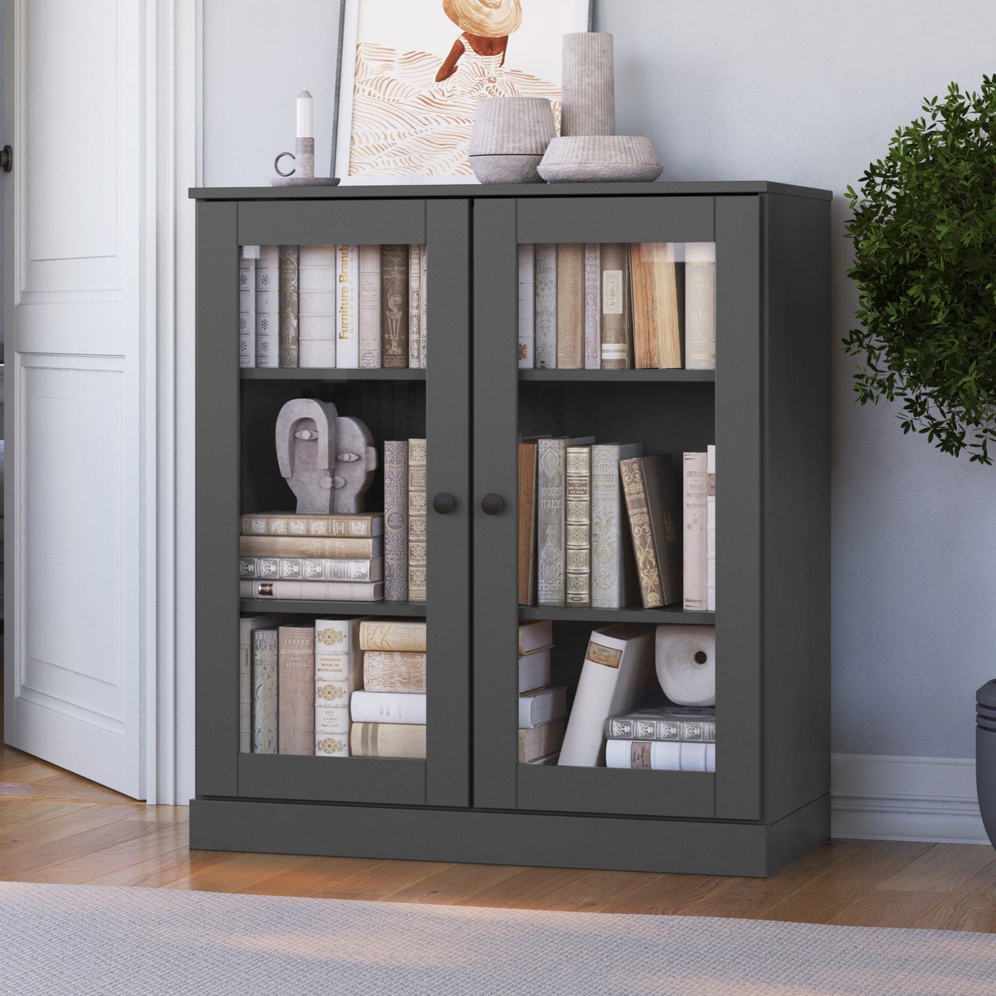 Bücherregal mit 3 Regalböden aus 100 % Massivholz und optionalen Türen von Palace Imports