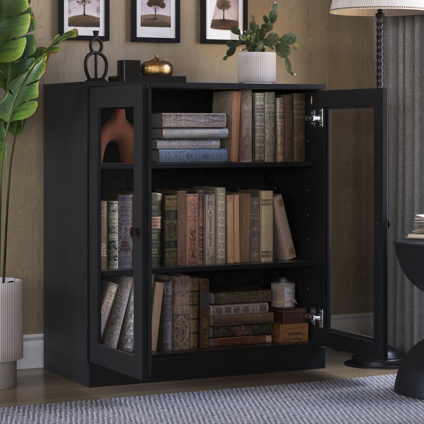 Bücherregal mit 3 Regalböden aus 100 % Massivholz und optionalen Türen von Palace Imports