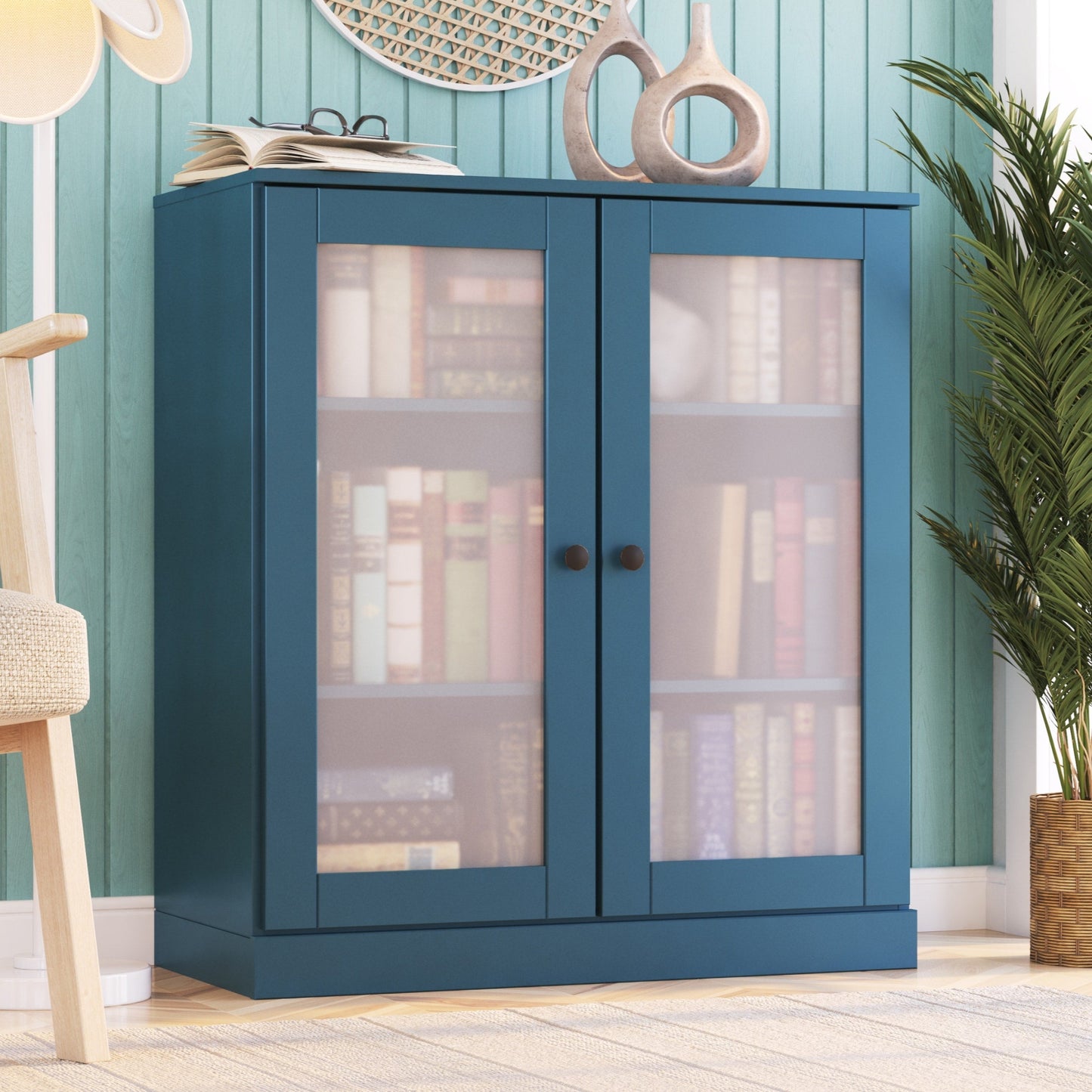 Bücherregal mit 3 Regalböden aus 100 % Massivholz und optionalen Türen von Palace Imports