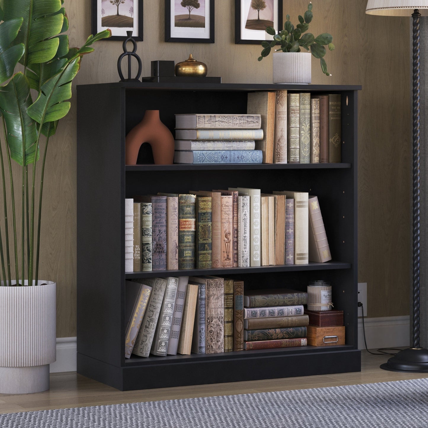 Bücherregal mit 3 Regalböden aus 100 % Massivholz und optionalen Türen von Palace Imports
