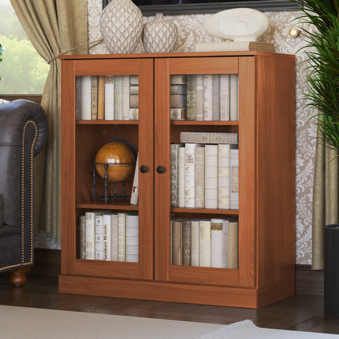 Bücherregal mit 3 Regalböden aus 100 % Massivholz und optionalen Türen von Palace Imports