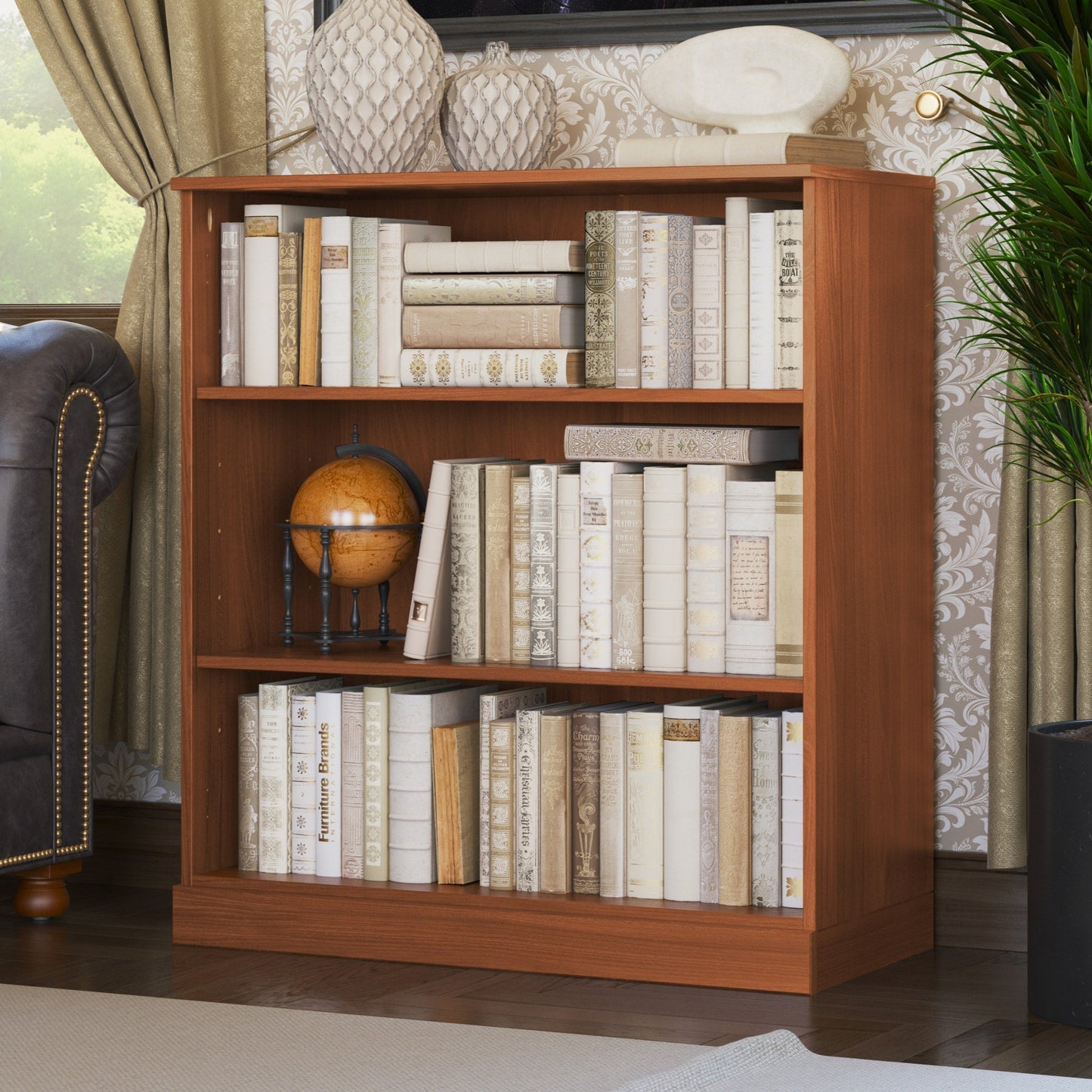 Bücherregal mit 3 Regalböden aus 100 % Massivholz und optionalen Türen von Palace Imports