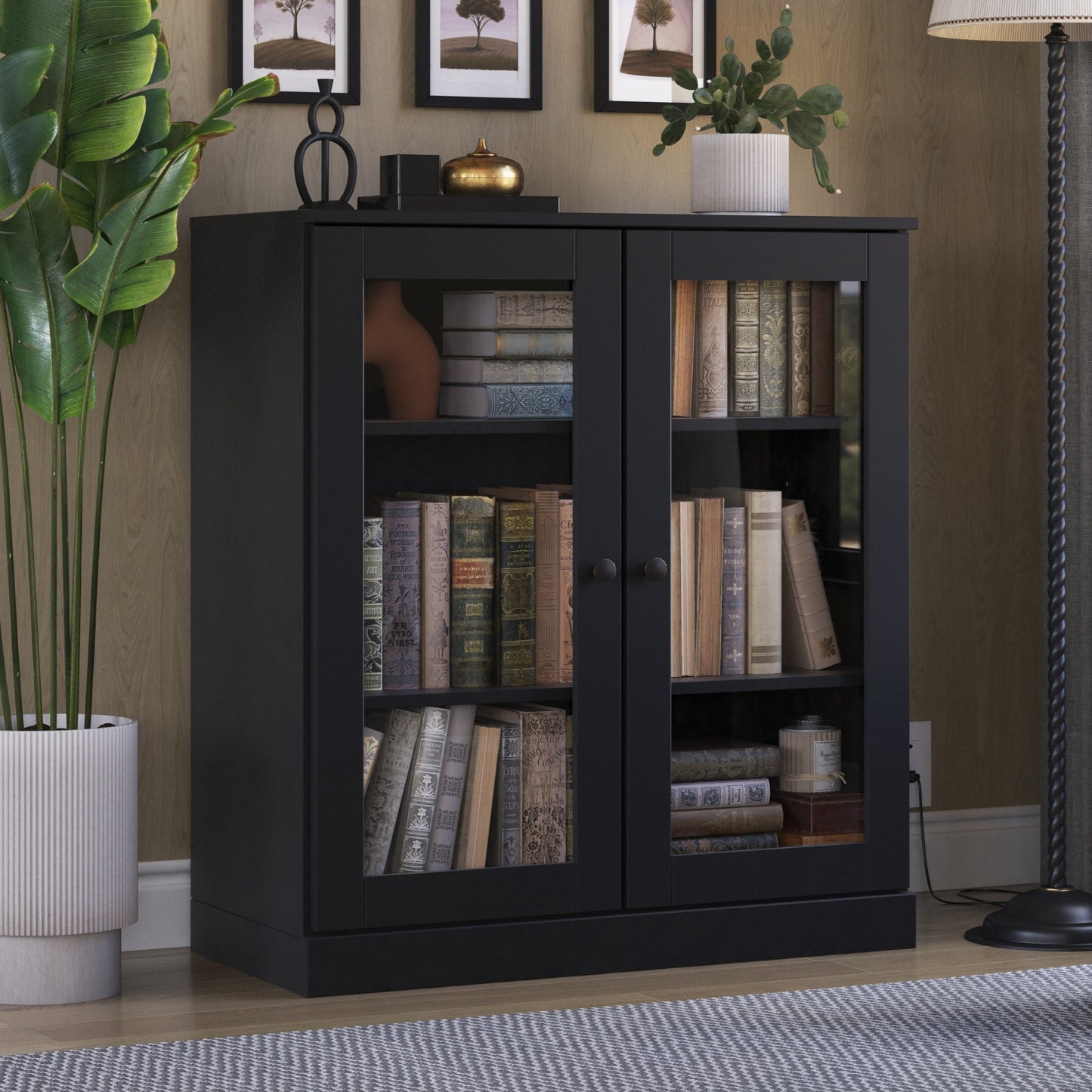 Bücherregal mit 3 Regalböden aus 100 % Massivholz und optionalen Türen von Palace Imports