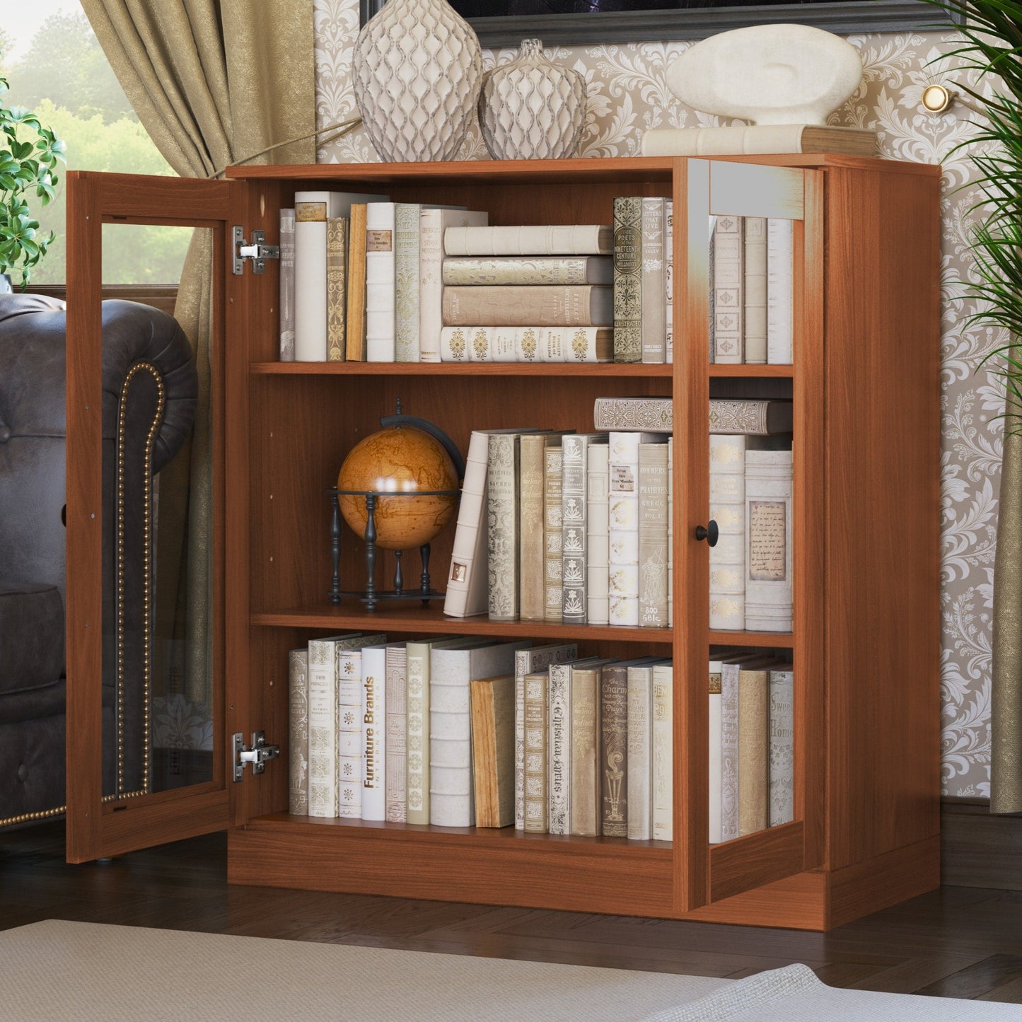 Bücherregal mit 3 Regalböden aus 100 % Massivholz und optionalen Türen von Palace Imports