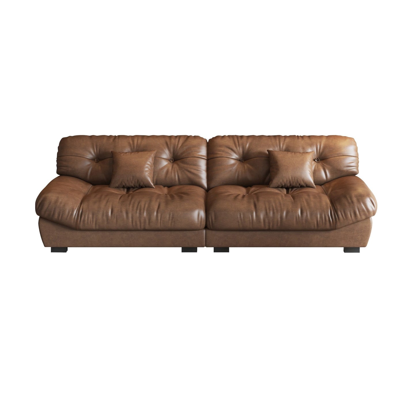 102.4 3-Seat Mid-Century Leather Feather Sofa - 110.2 x 31.9