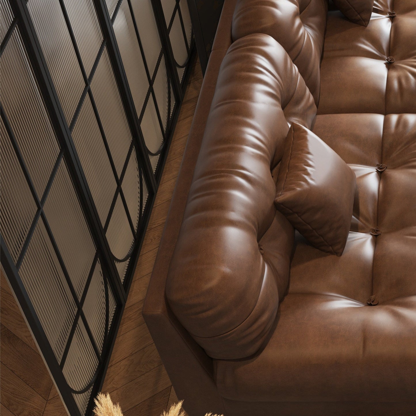 102.4 3-Seat Mid-Century Leather Feather Sofa - 110.2 x 31.9