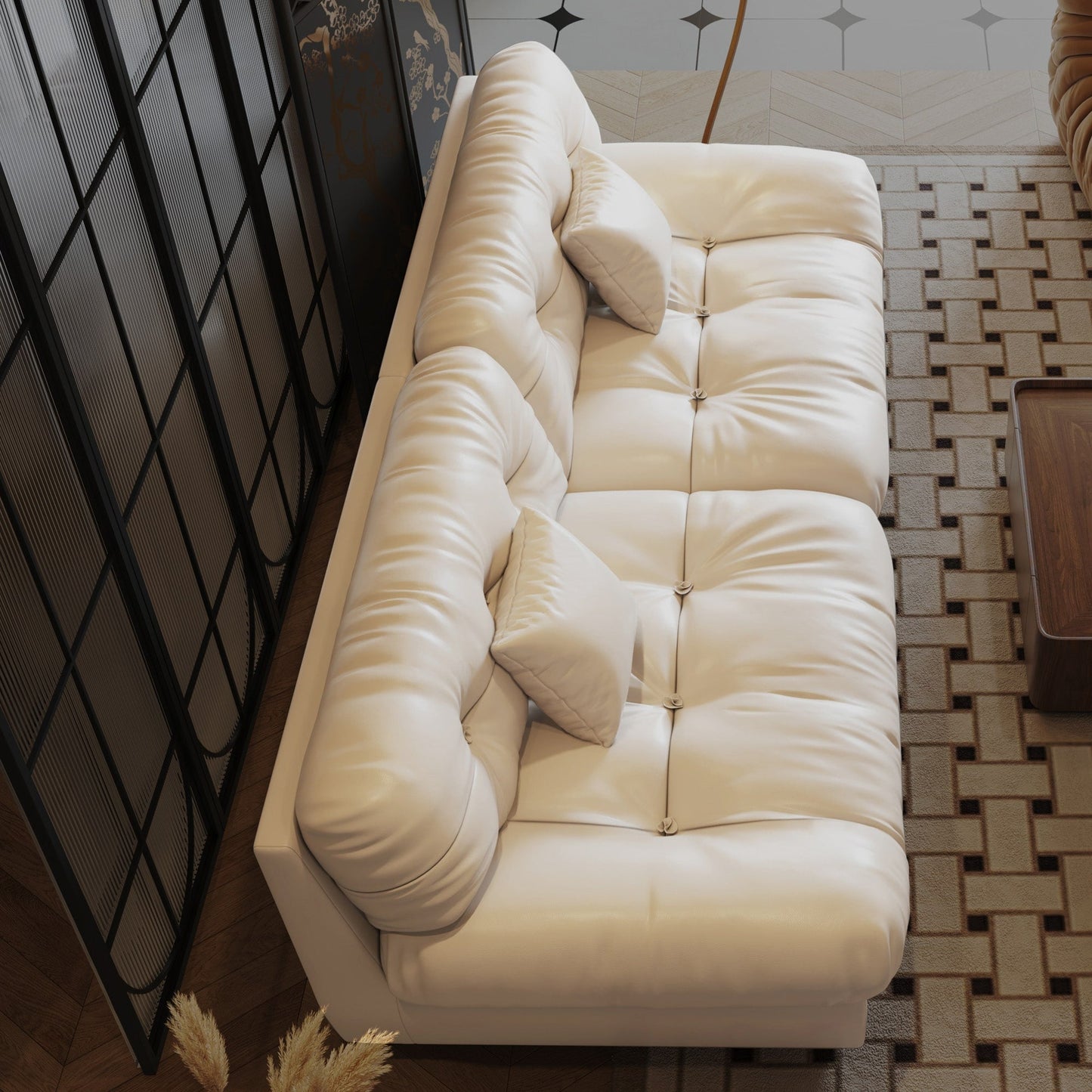 102.4 3-Seat Mid-Century Leather Feather Sofa - 110.2 x 31.9