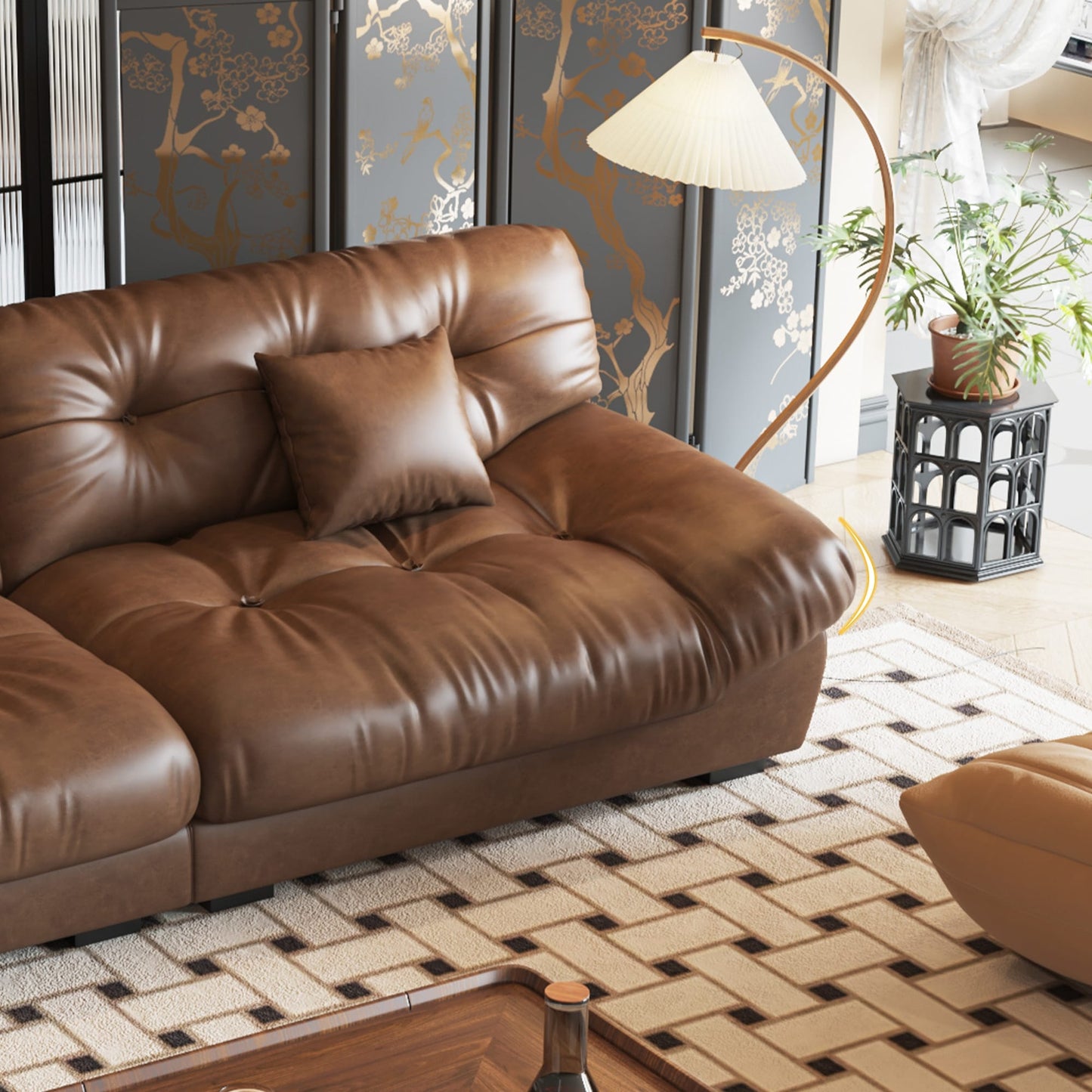 102.4 3-Seat Mid-Century Leather Feather Sofa - 110.2 x 31.9