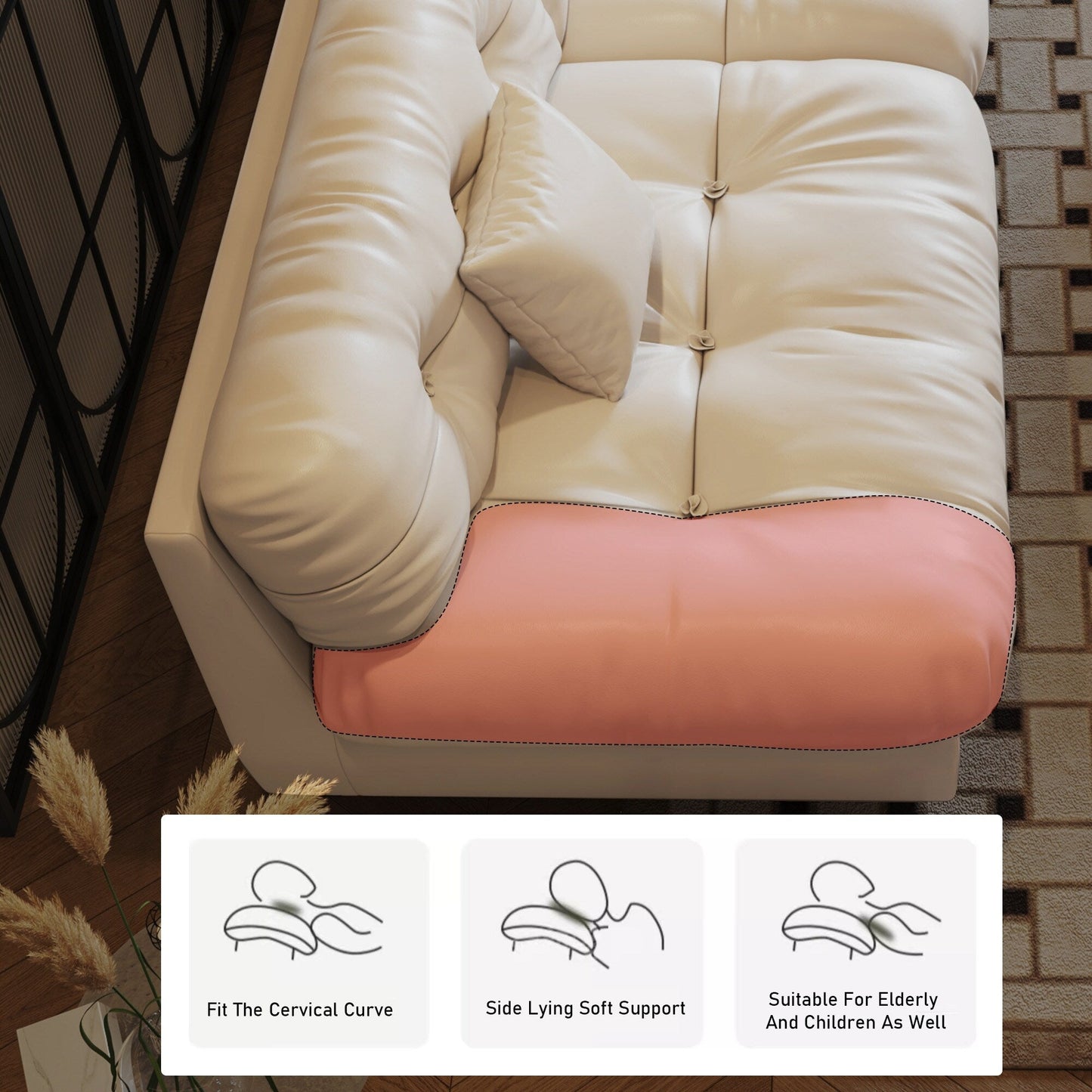 102.4 3-Seat Mid-Century Leather Feather Sofa - 110.2 x 31.9