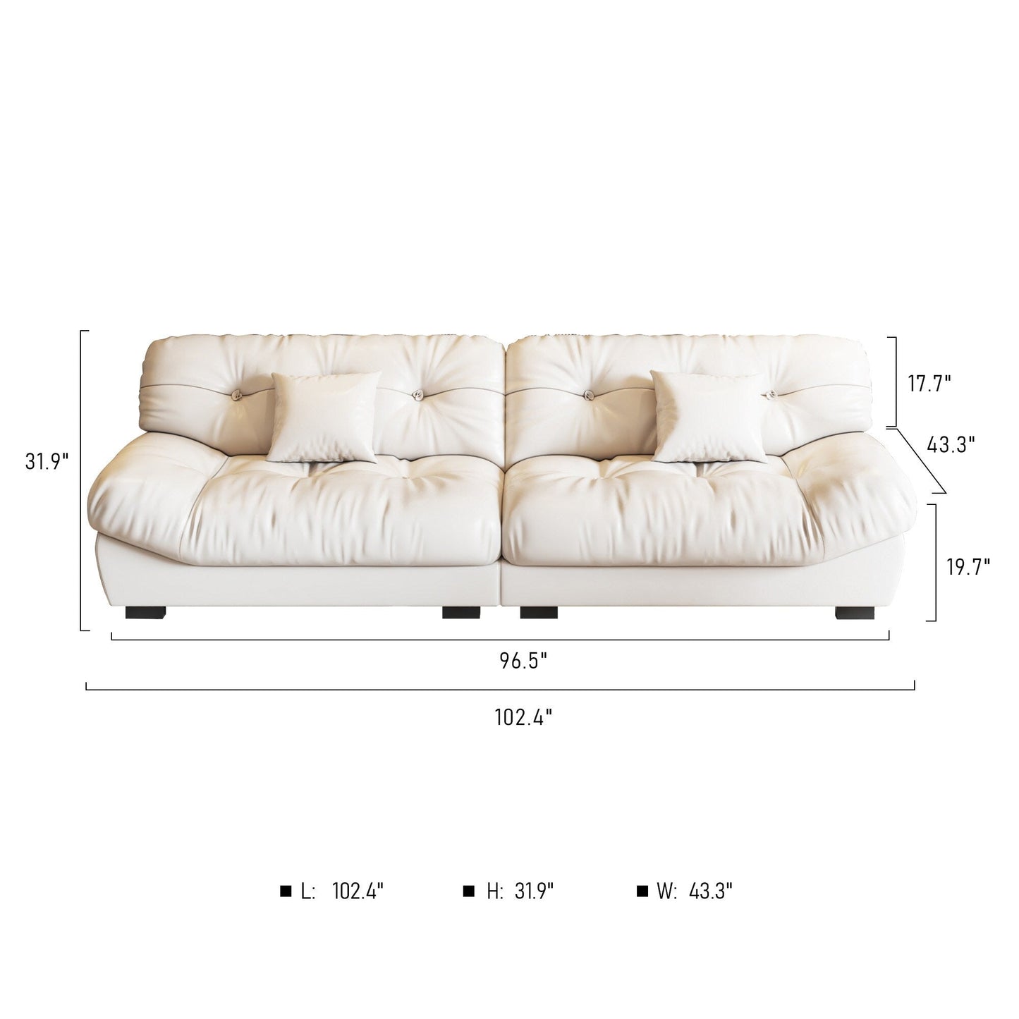 102.4 3-Seat Mid-Century Leather Feather Sofa - 110.2 x 31.9