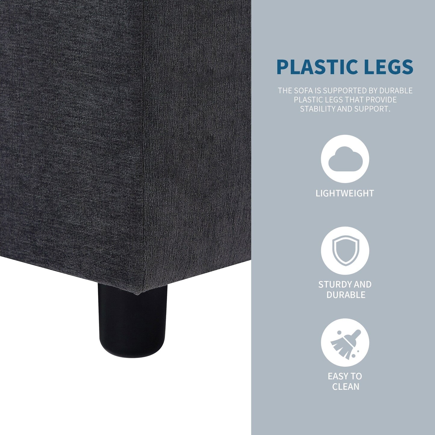 102.4 L-förmiges Polyester-Sofa mit wendbarem Fußhocker, dicken Kissen und Kunststoffbeinen