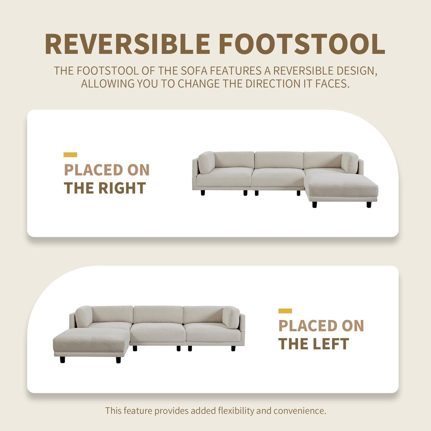 102.4 Polyester L-Shaped Sectional Sofa with Reversible Footstool, Thick Cushions, and Durable Plastic Legs
