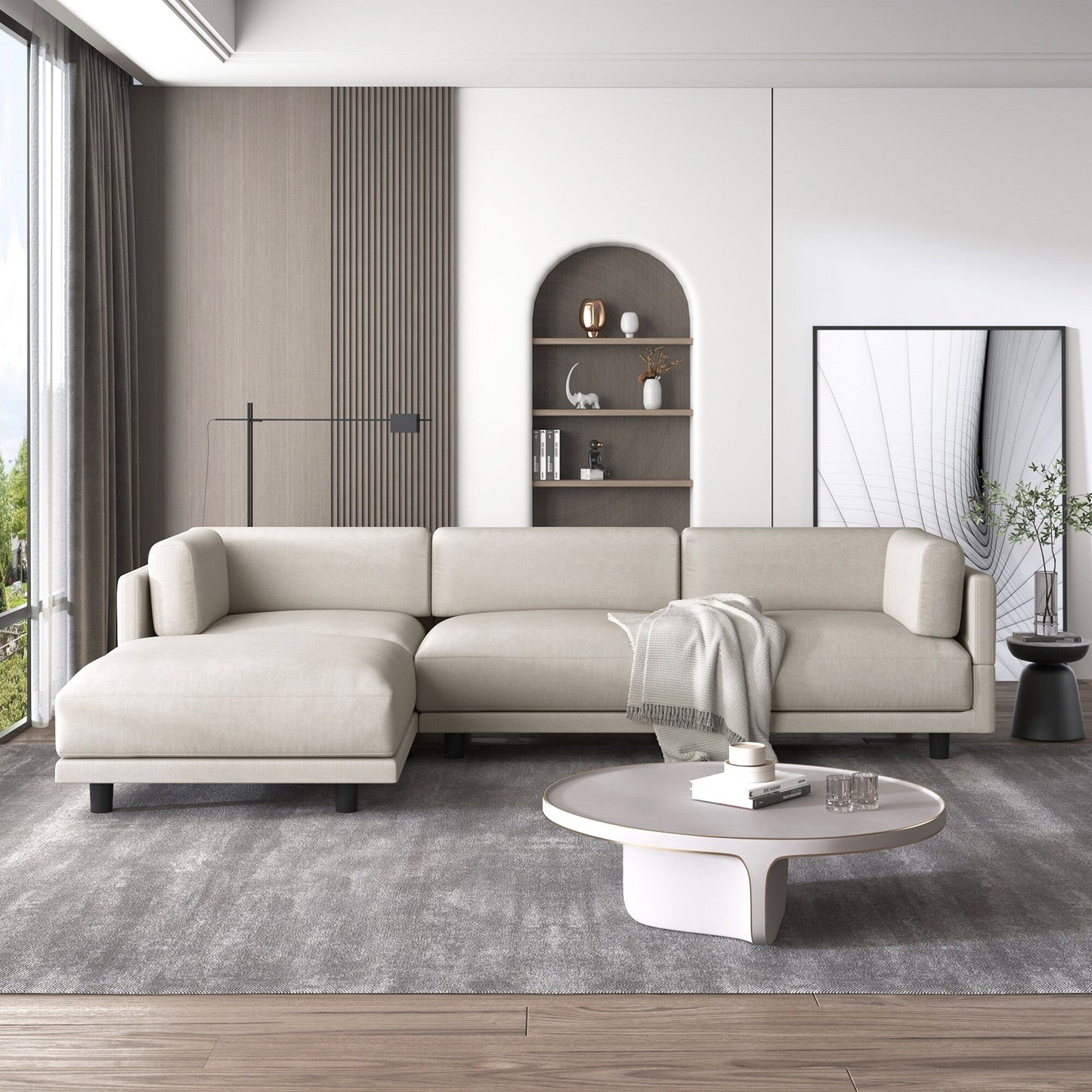 102,4'' L-förmiges Polyester-Sofa mit umkehrbarem Fußhocker und robusten Beinen