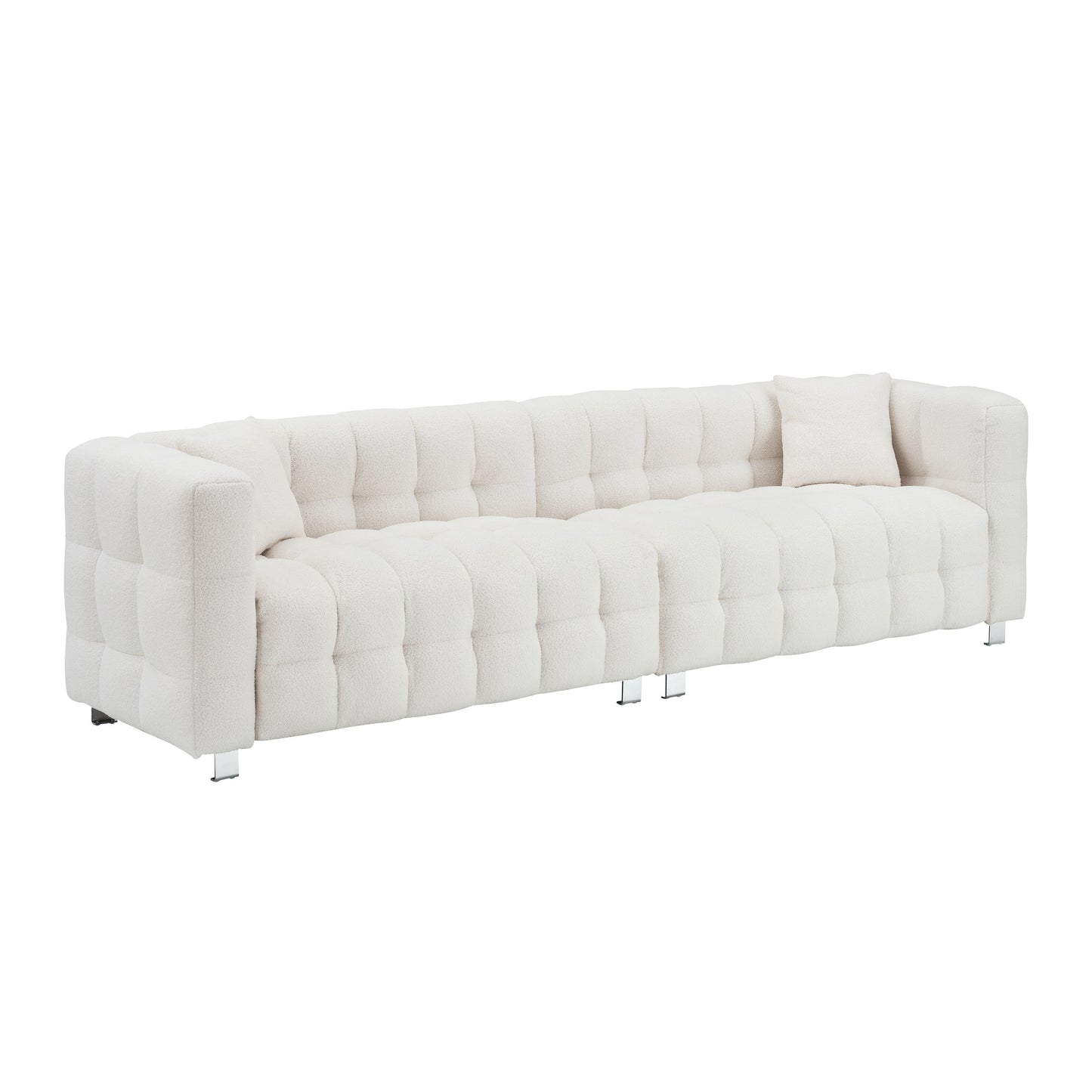 102'' Teddy Velvet 4-Seater Sofa with Metal Legs and Throw Pillows, Modern Multi-Directional Design for Living Room