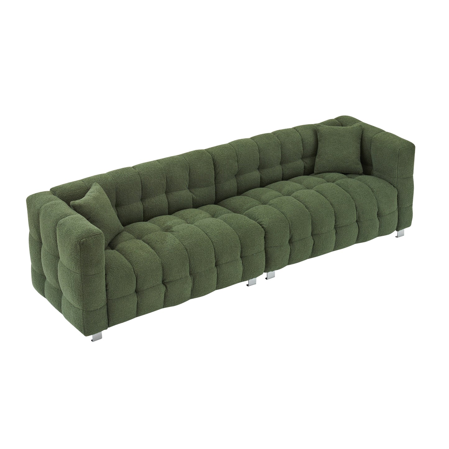 102'' Teddy Velvet 4-Seater Sofa with Metal Legs and Throw Pillows, Modern Multi-Directional Design for Living Room