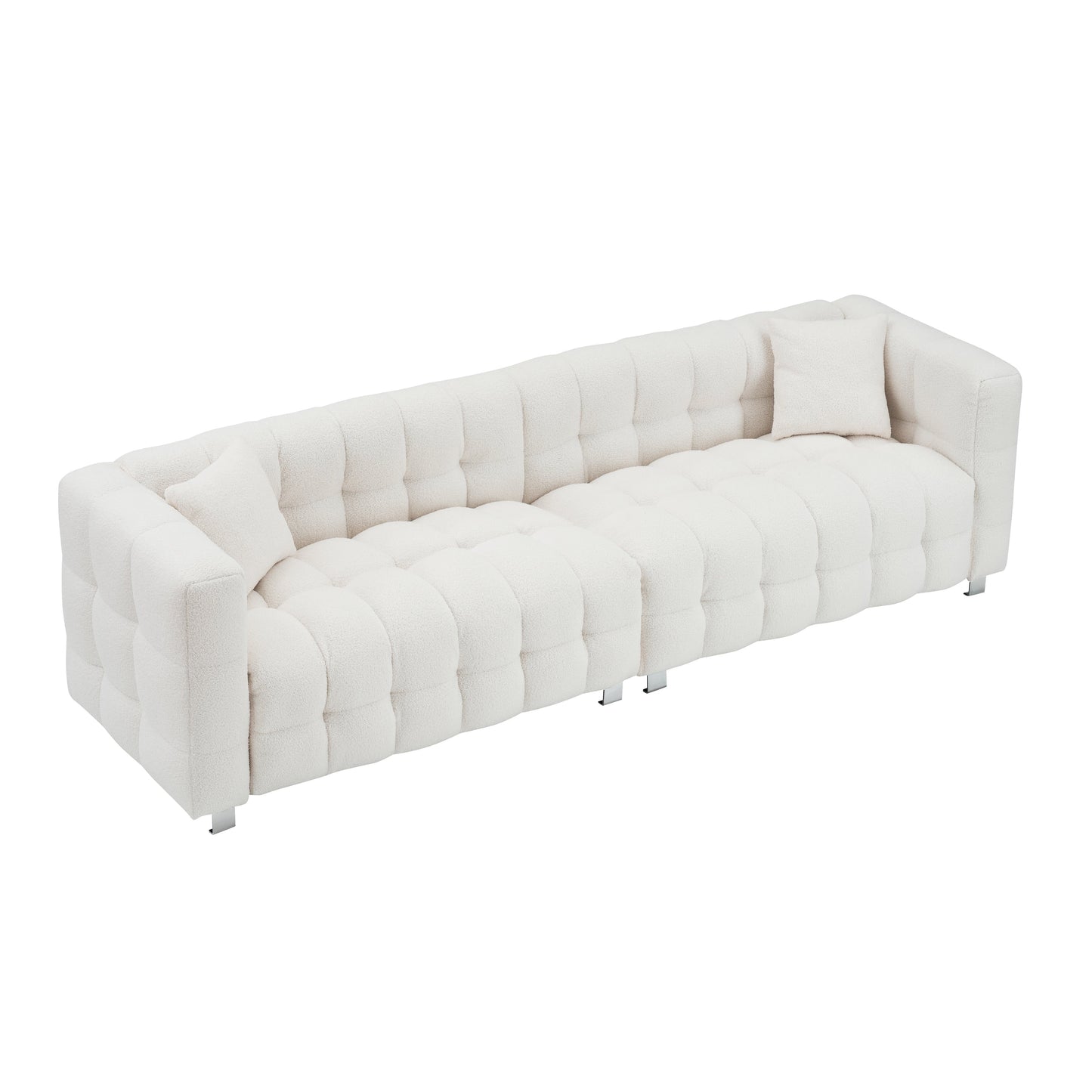 102'' Teddy Velvet 4-Seater Sofa with Metal Legs and Throw Pillows, Modern Multi-Directional Design for Living Room