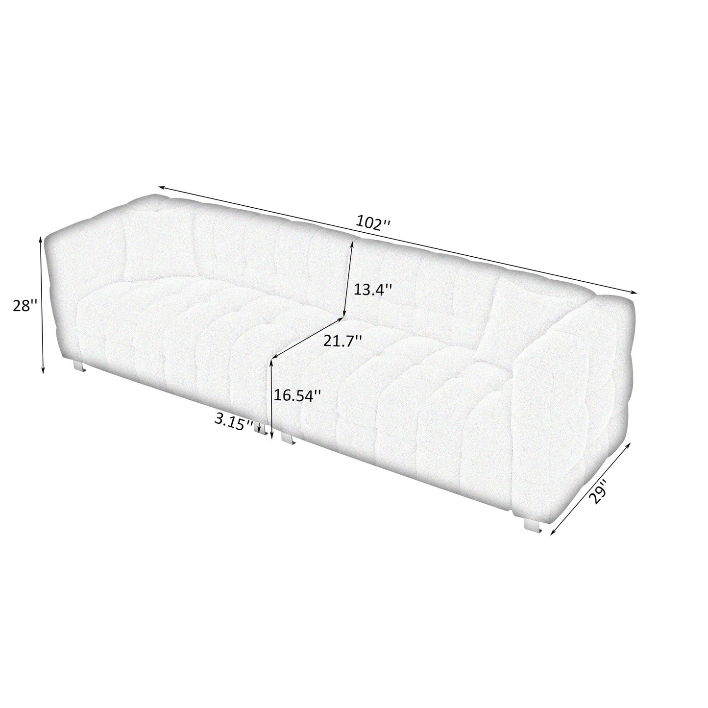 102'' Teddy Velvet 4-Seater Sofa with Metal Legs and Throw Pillows, Modern Multi-Directional Design for Living Room