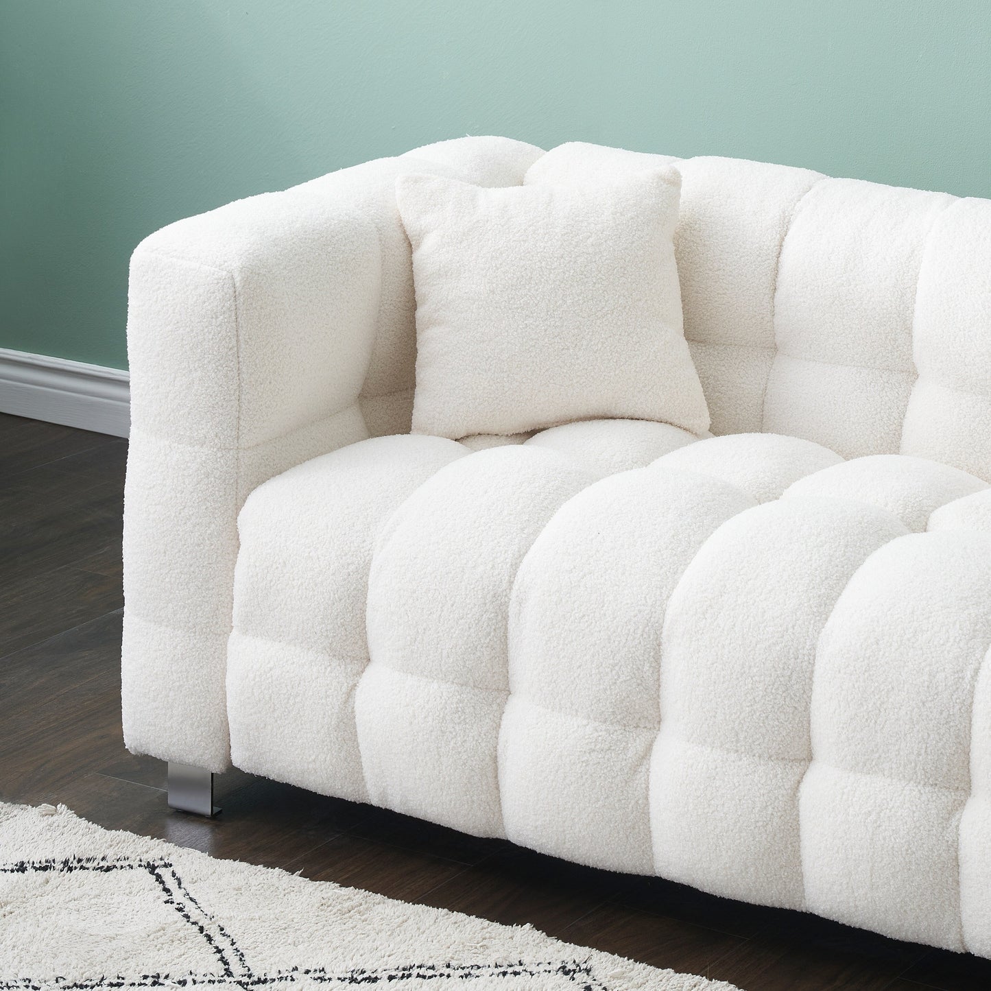 102'' Teddy Velvet 4-Seater Sofa with Metal Legs and Throw Pillows, Modern Multi-Directional Design for Living Room