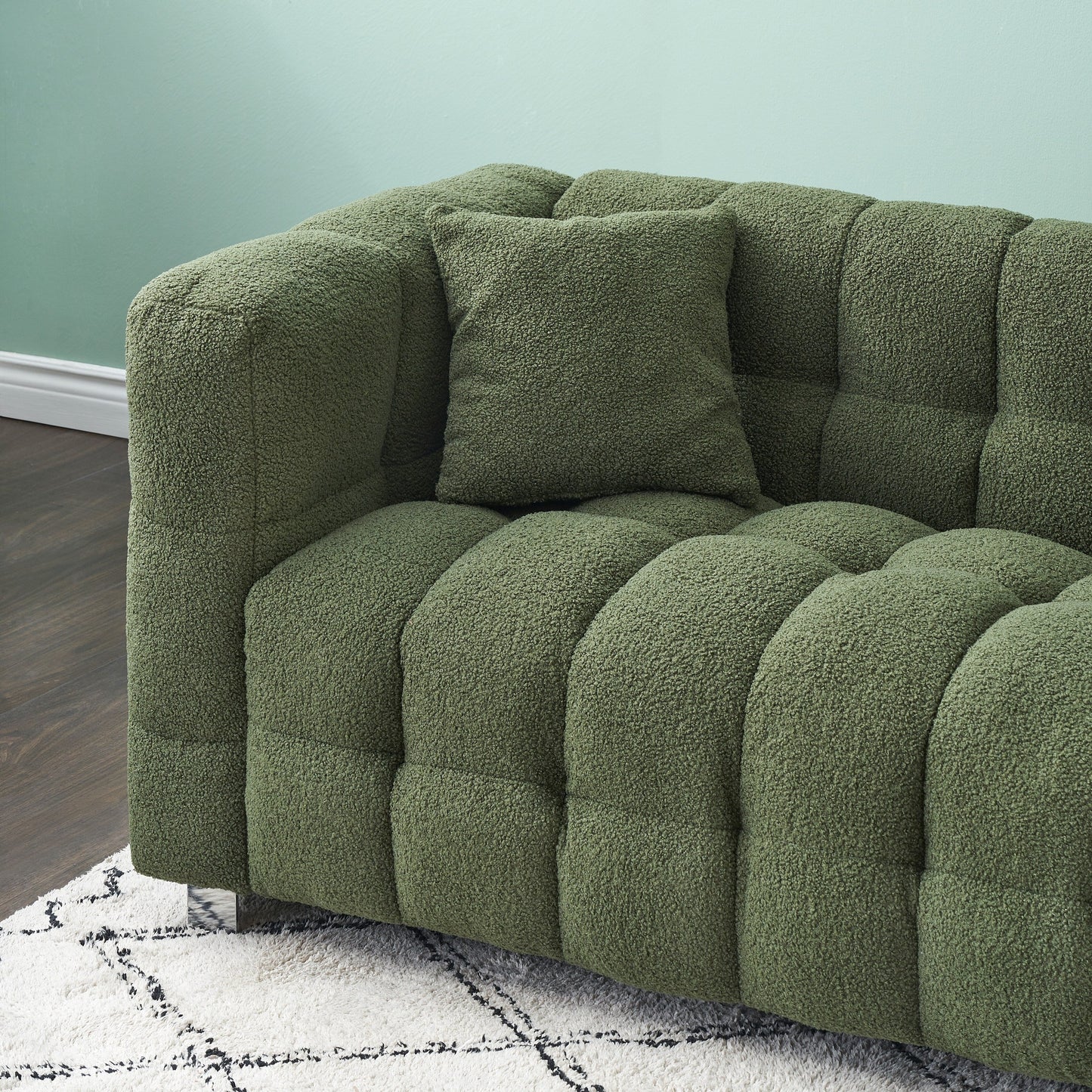 102'' Teddy Velvet 4-Seater Sofa with Metal Legs and Throw Pillows, Modern Multi-Directional Design for Living Room